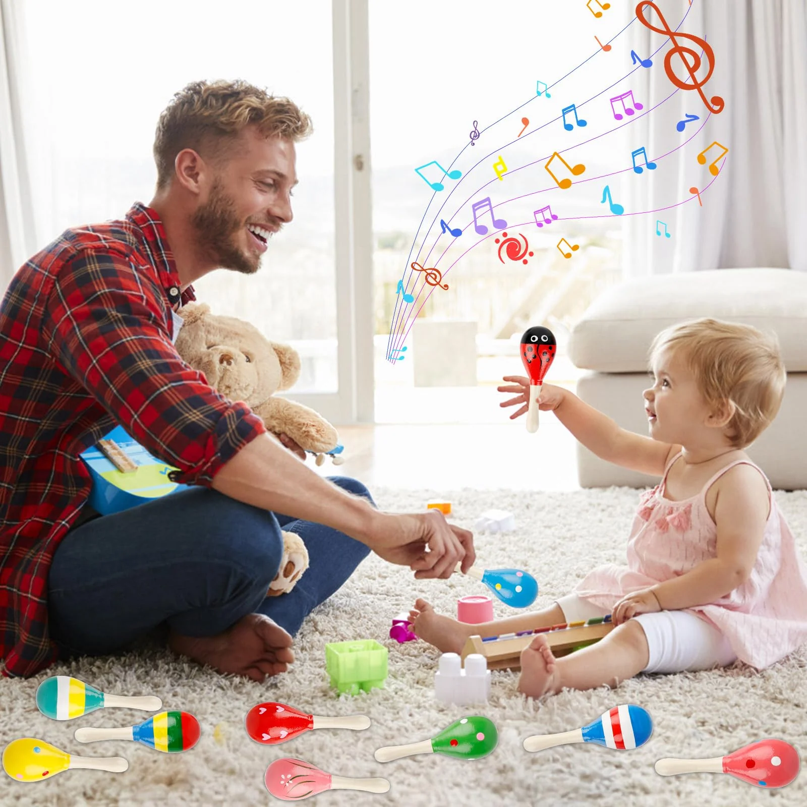 Drepint 12 x Maracas Rasseln, miniaturige Holzmaracas für Kinder, pädagogisches Musikspielzeug, Sand-Shaker - Image 3