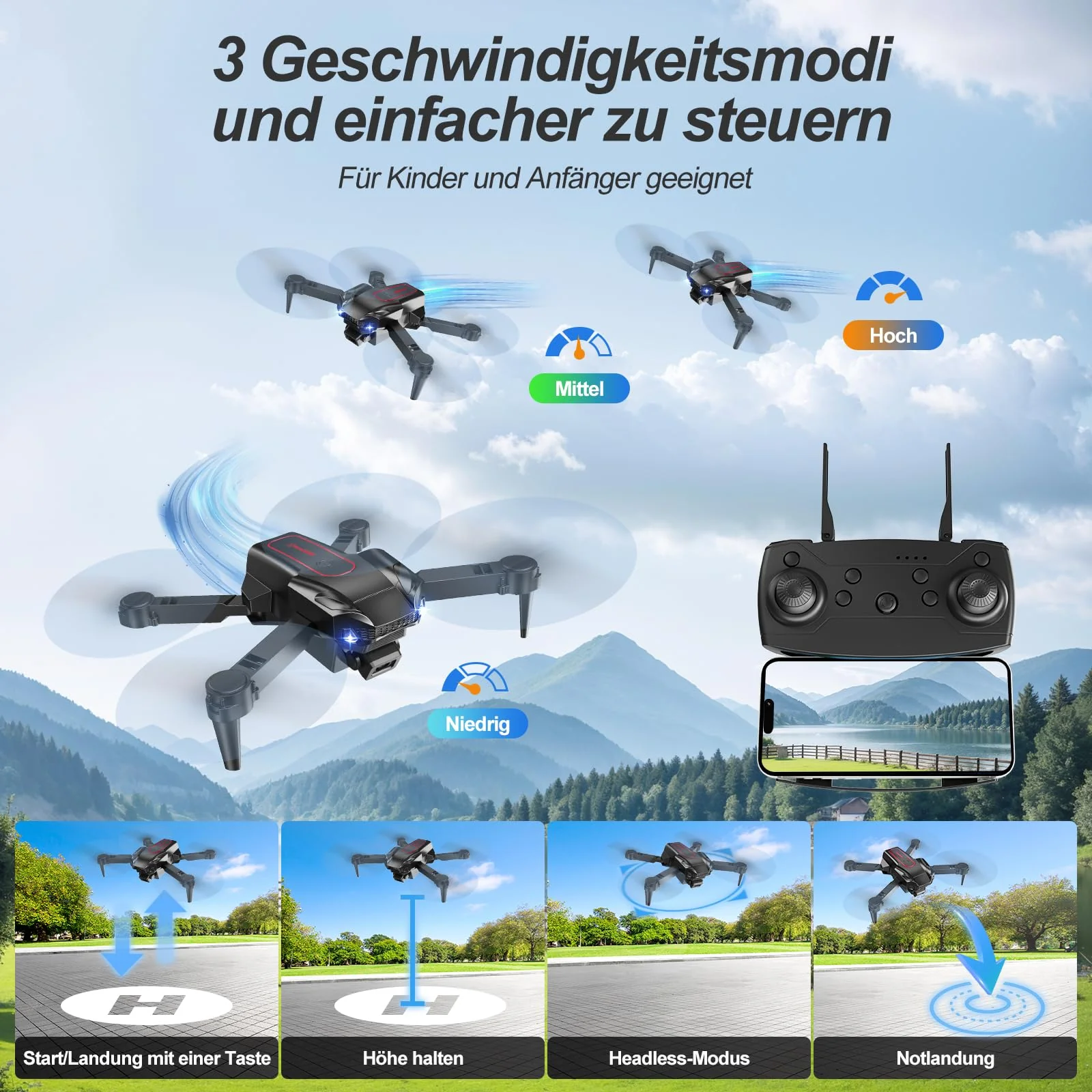Drohne mit Kamera 1080P,mini Drohne mit Kamera für Kinder Erwachsene,Flip mode, 2 Akku Lange Flugzeit,Headless ModusAbflug/Landung mit einer Taste, RC Quadcopter für Anfänger,Rot - Image 6
