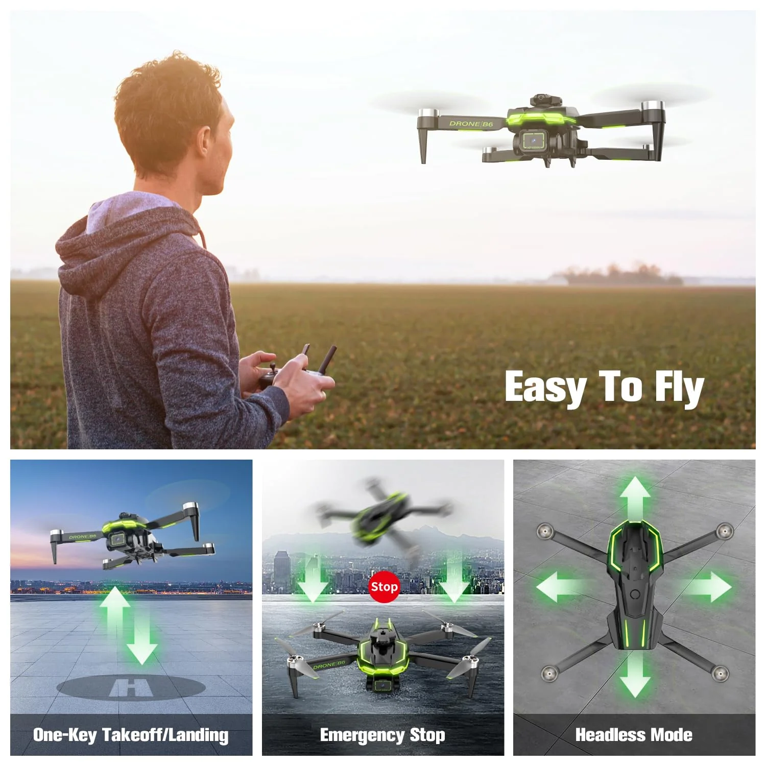 Drohne mit Kamera 4K für Kinder mit Bürstenlose Motor, RC Drone Quadcopter mit WiFi Übertragung, 38 mins Lange Flugzeit, Anfänger Drohne Spielzeug Geschenke für Jungen Mädchen (Green) - Image 6