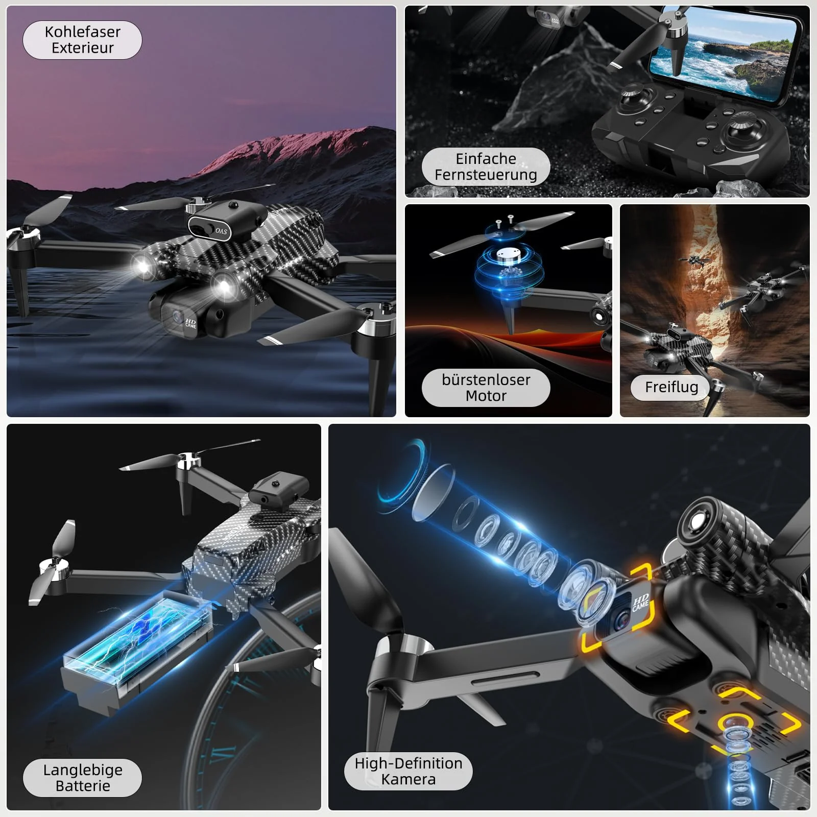 Drohne mit Kamera 4K, Mini Ferngesteuertes Flugzeug, Bürstenloser Motor 360°Flip Headless Modus WiFi 5G Bildübertragung Faltbar One Touch Start/Stop, 2 x 20 Mins Batterien, Kinderspielzeug, Schwarz - Image 7
