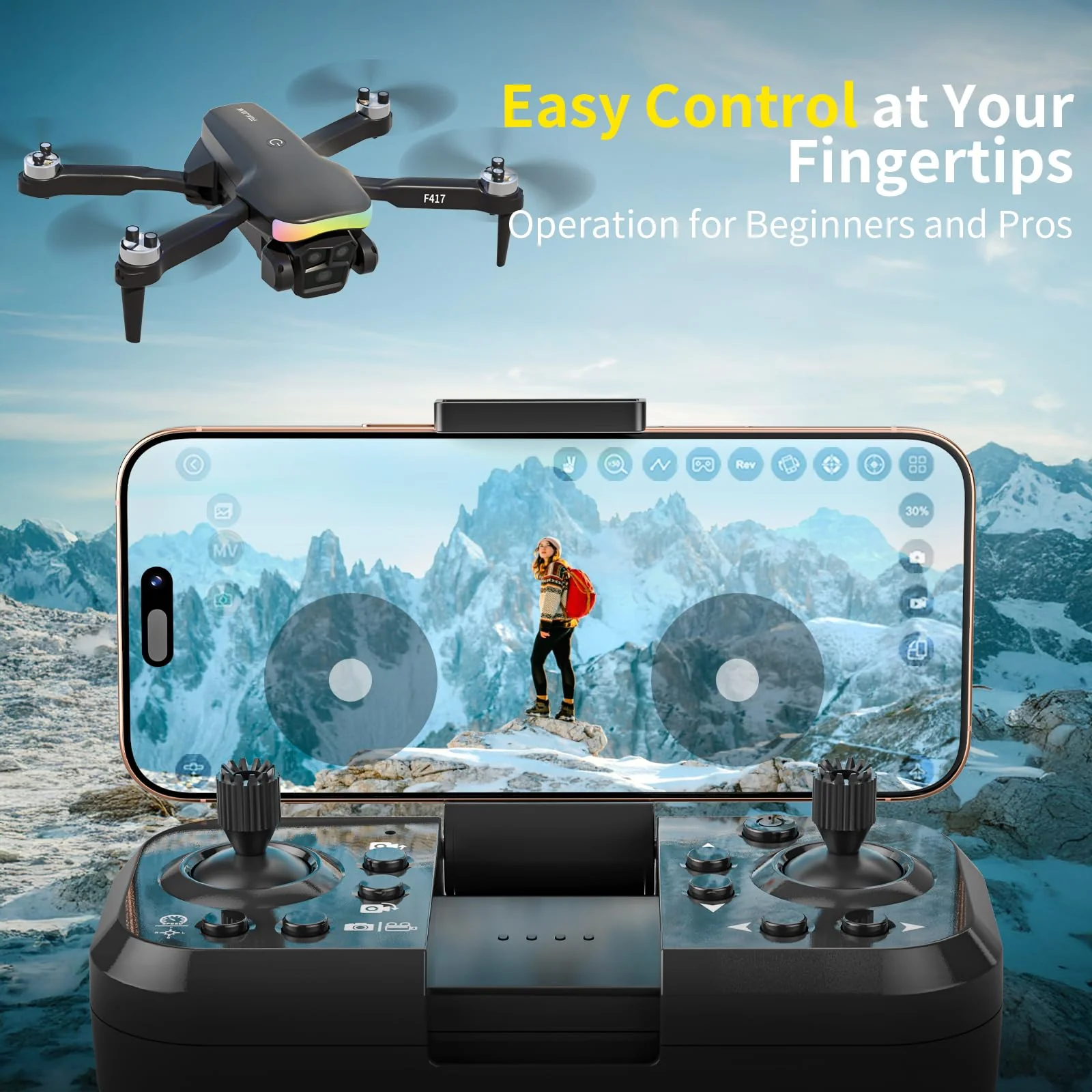Drohne mit Kamera für Kinder & Anfänger,LED Leiste1080P HD Dual-Kamera 90° Einstellbar,Optische Flussortung,Modulare Batterie,APP-Fernbedienung,Ein-Start/Landung,für Jungen & Mädchen,Handtasche - Image 3