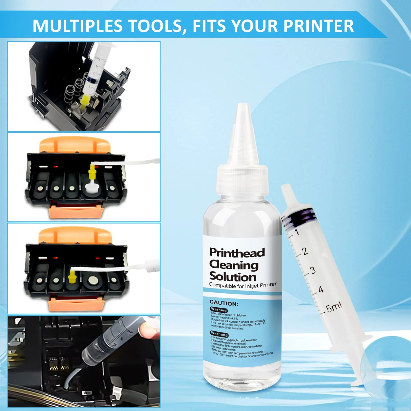 Druckkopfreiniger Druckkopf Reinigungsset zum Reinigen Kopfreinigungsset Lösung Düsenreiniger Flüssigdrucker für Epson Canon Brother HP Samsung Tintenstrahldrucker 100 ml Reinigung Drucker - Image 2