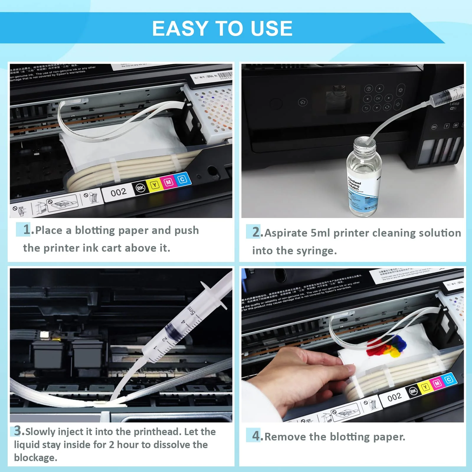 Druckkopfreiniger Druckkopf Reinigungsset zum Reinigen Kopfreinigungsset Lösung Düsenreiniger Flüssigdrucker für Epson Canon Brother HP Samsung Tintenstrahldrucker 100 ml Reinigung Drucker - Image 8