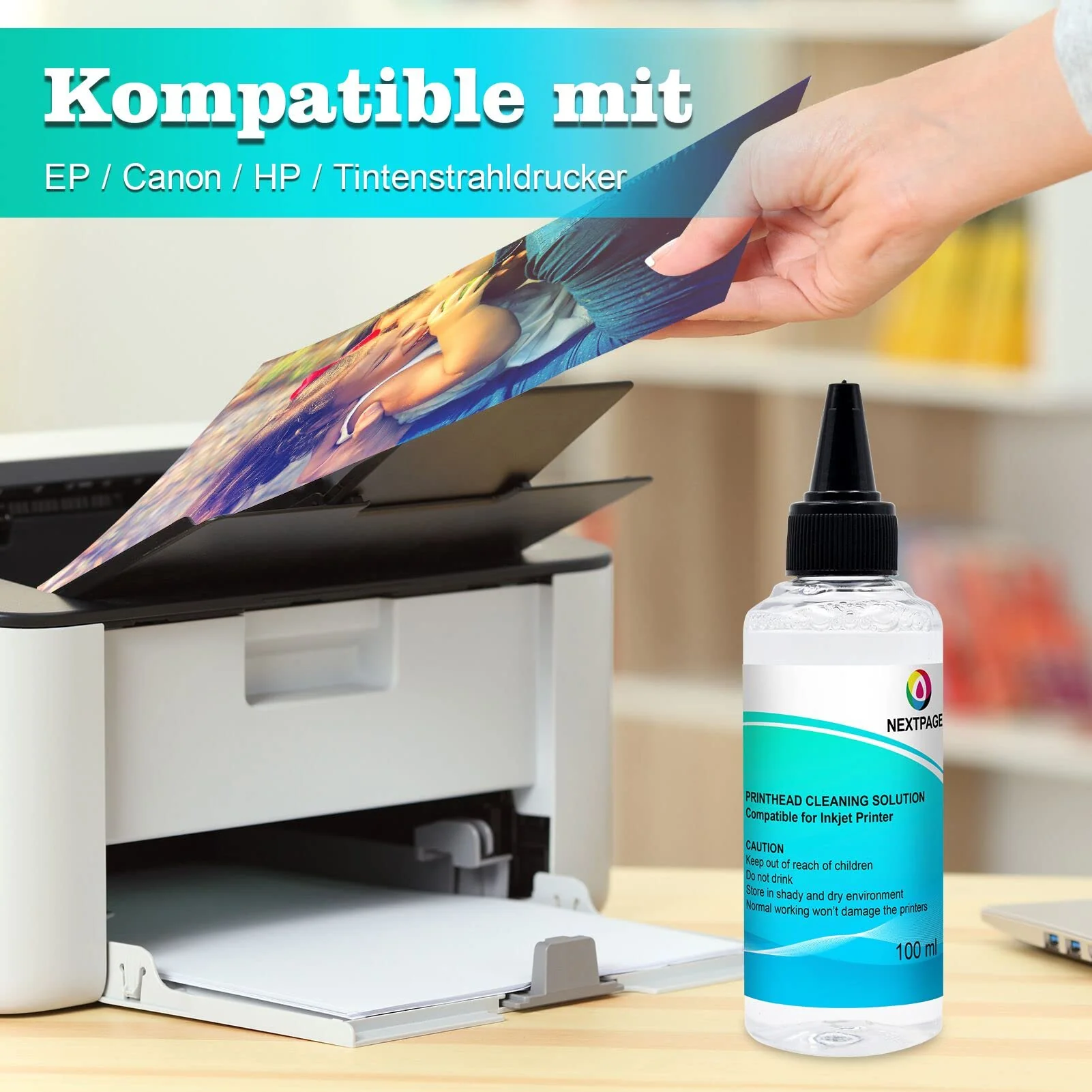 Druckkopfreiniger Düsenreiniger 100 ml Druckkopf Reinigungsflüssigkeit für Druckkopfreiniger Epson HP Canon Brother Tintenstrahldrucker druckkopfreiniger Spritzen 5ml - Image 4