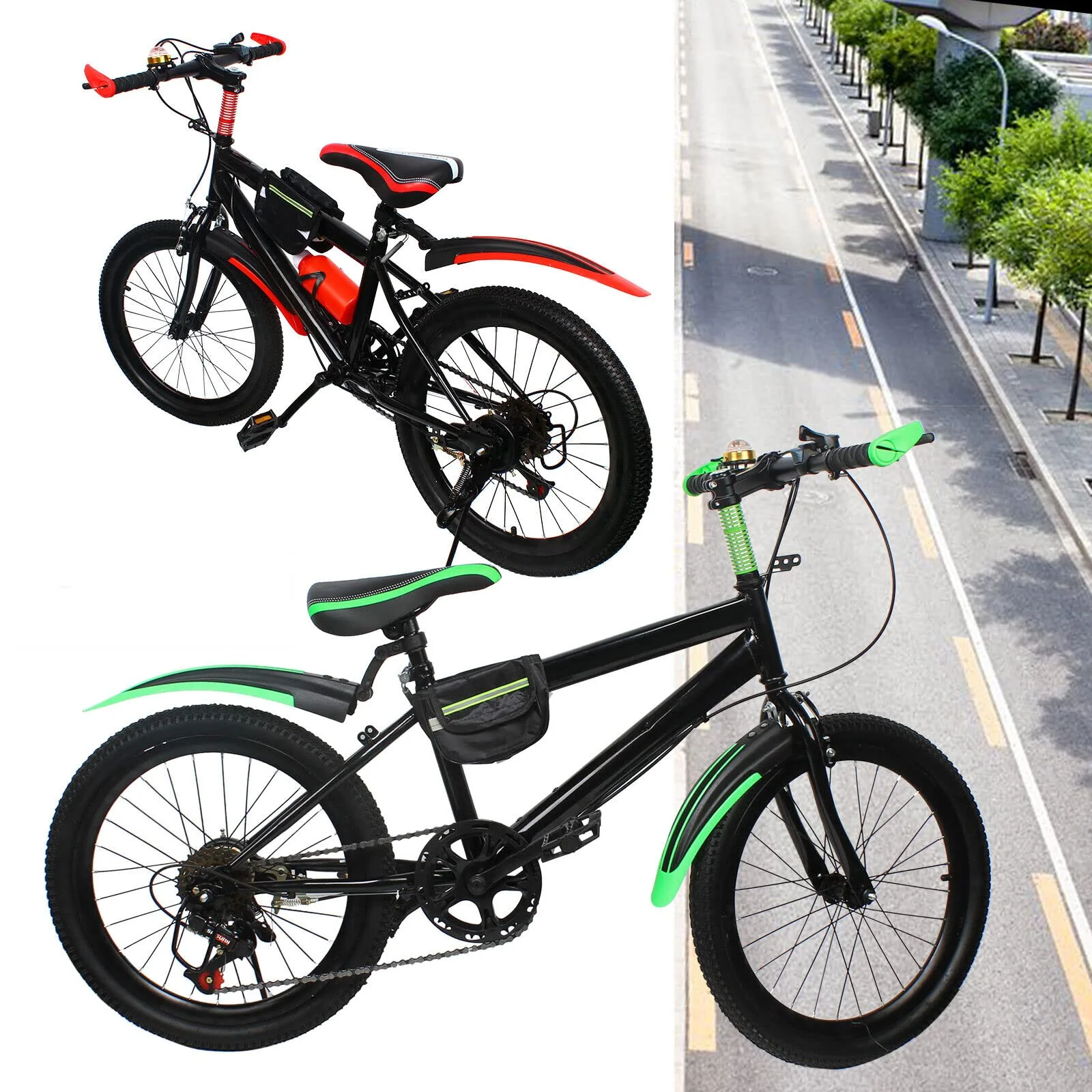 DSYOGX 20 Zoll Mountainbike, 7-Gänge Unisex Mountainbike mit Kotflügeln Doppelscheiben-Sicherheitsbremse für Kinder 125cm bis 155cm (Grün) - Image 2