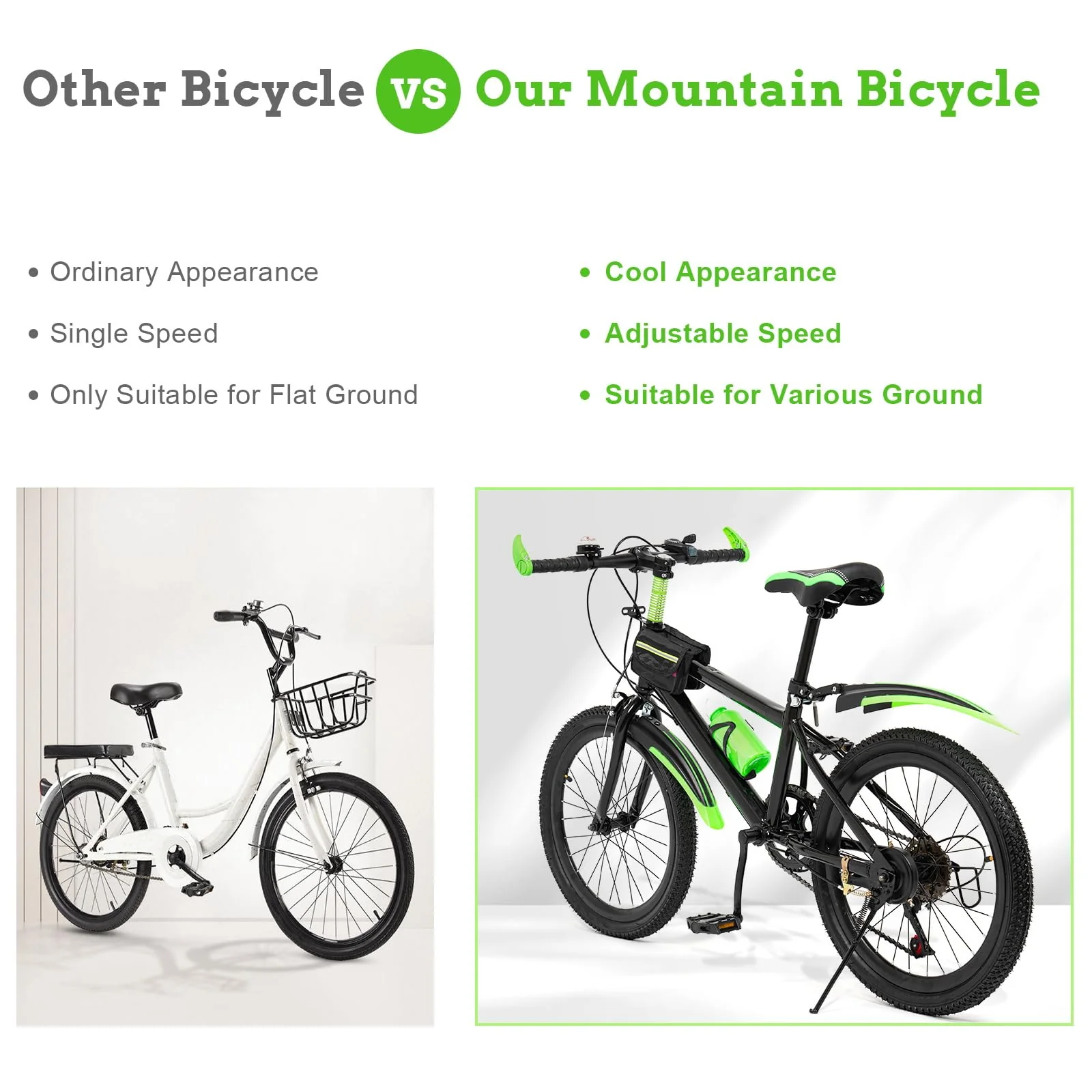 DSYOGX 20 Zoll Mountainbike, 7-Gänge Unisex Mountainbike mit Kotflügeln Doppelscheiben-Sicherheitsbremse für Kinder 125cm bis 155cm (Grün) - Image 4