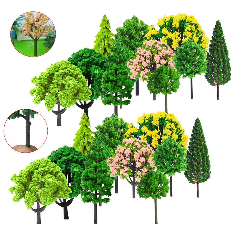 Dtoterul Modellbau Bäume 55 Stück Landschaft Modell Bäume Miniatur Bäume und Büsche Gemischte Architektur Bäume Zug Bäume Eisenbahn Landschaft Diorama Baum Wichtel Baustelle Set,3-7cm - Image 2