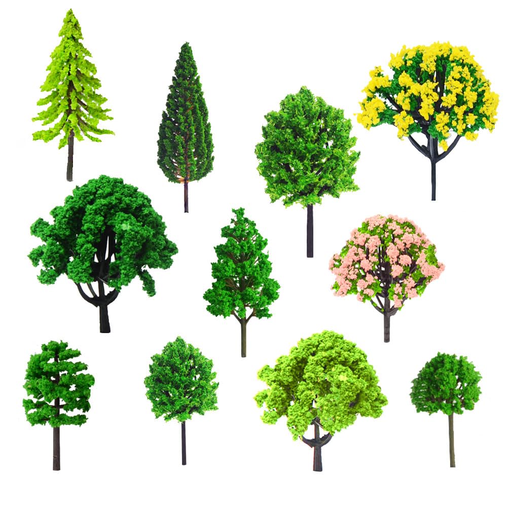 Dtoterul Modellbau Bäume 55 Stück Landschaft Modell Bäume Miniatur Bäume und Büsche Gemischte Architektur Bäume Zug Bäume Eisenbahn Landschaft Diorama Baum Wichtel Baustelle Set,3-7cm - Image 3