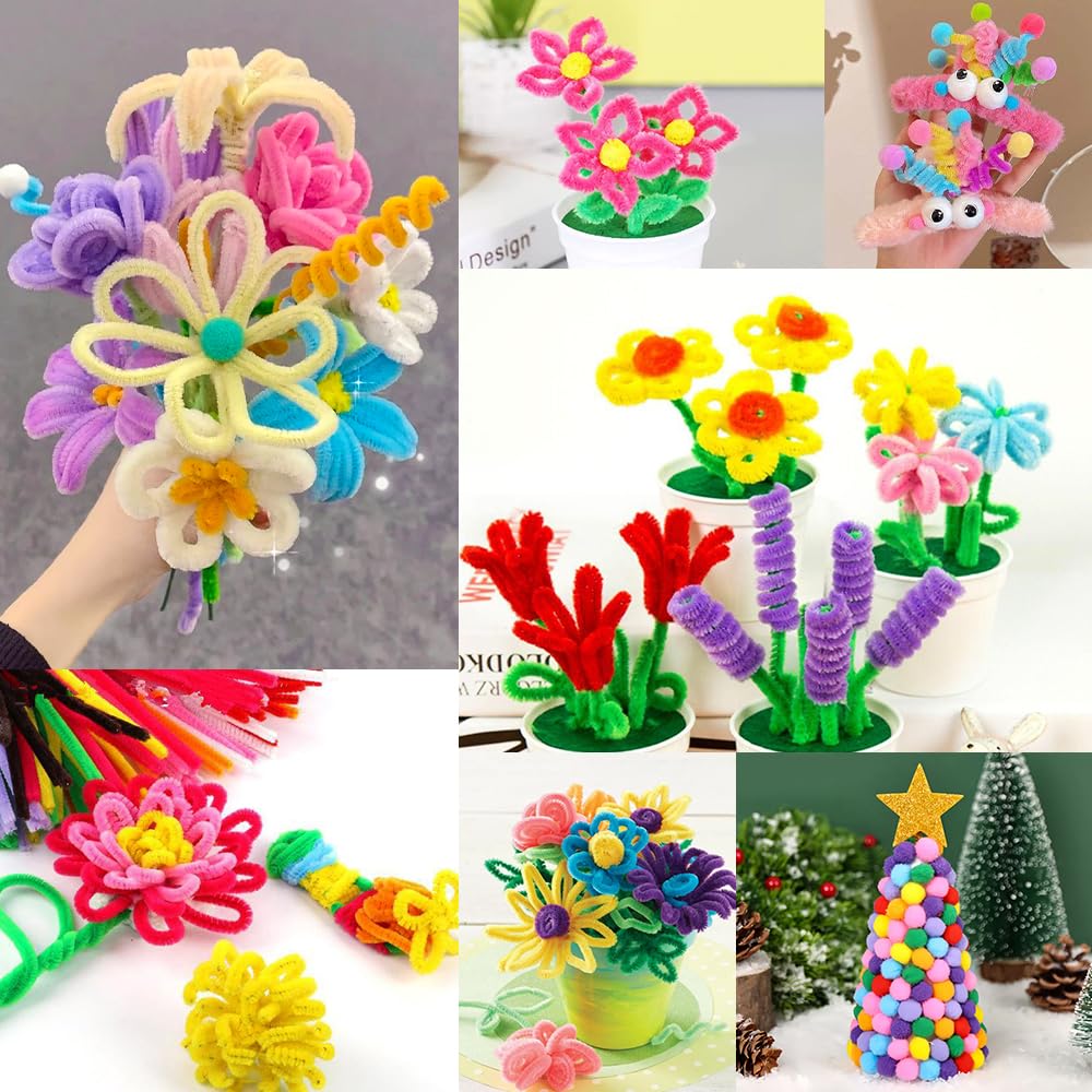DTYDECLE 730 Stück Kunst Pfeifenputzer zum Basteln, 30 Farben Bunte Selbstklebend Pfeifenreiniger Chenilledraht mit Wackelaugen Filzbälle für DIY Basteln und Dekorieren - Image 6