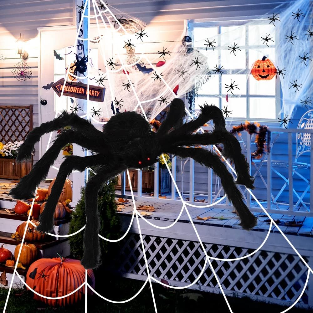 DTYDECLE Halloween Riesiges Spinnen, 1.5m Riesenspinne mit 5m Dreieckiges Riesen Spinnennetz Halloween Groß Spinngewebe für Festival Party Dekoration - Image 4