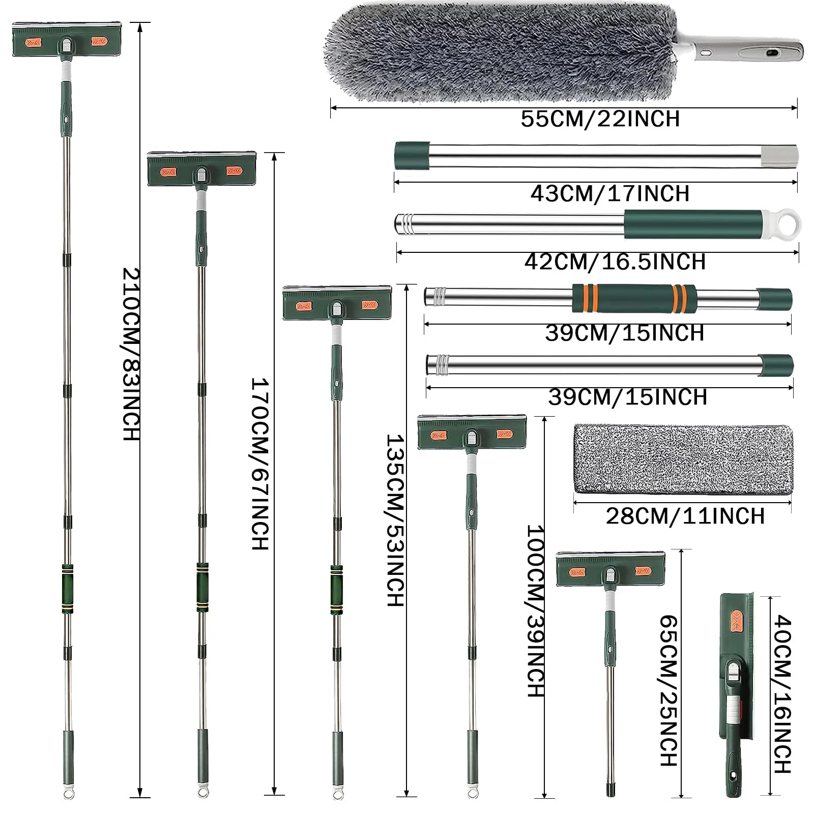 Dubest Fensterwischer mit teleskopstiel,Profi Fensterputzer Set mit 3 Mikrofaserpads und Staubwedel,180 Rotationskopf Fensterabzieher Glasreinigungswerkzeuge für Hohe Fenster im Outdoor und Zuhause - Image 3