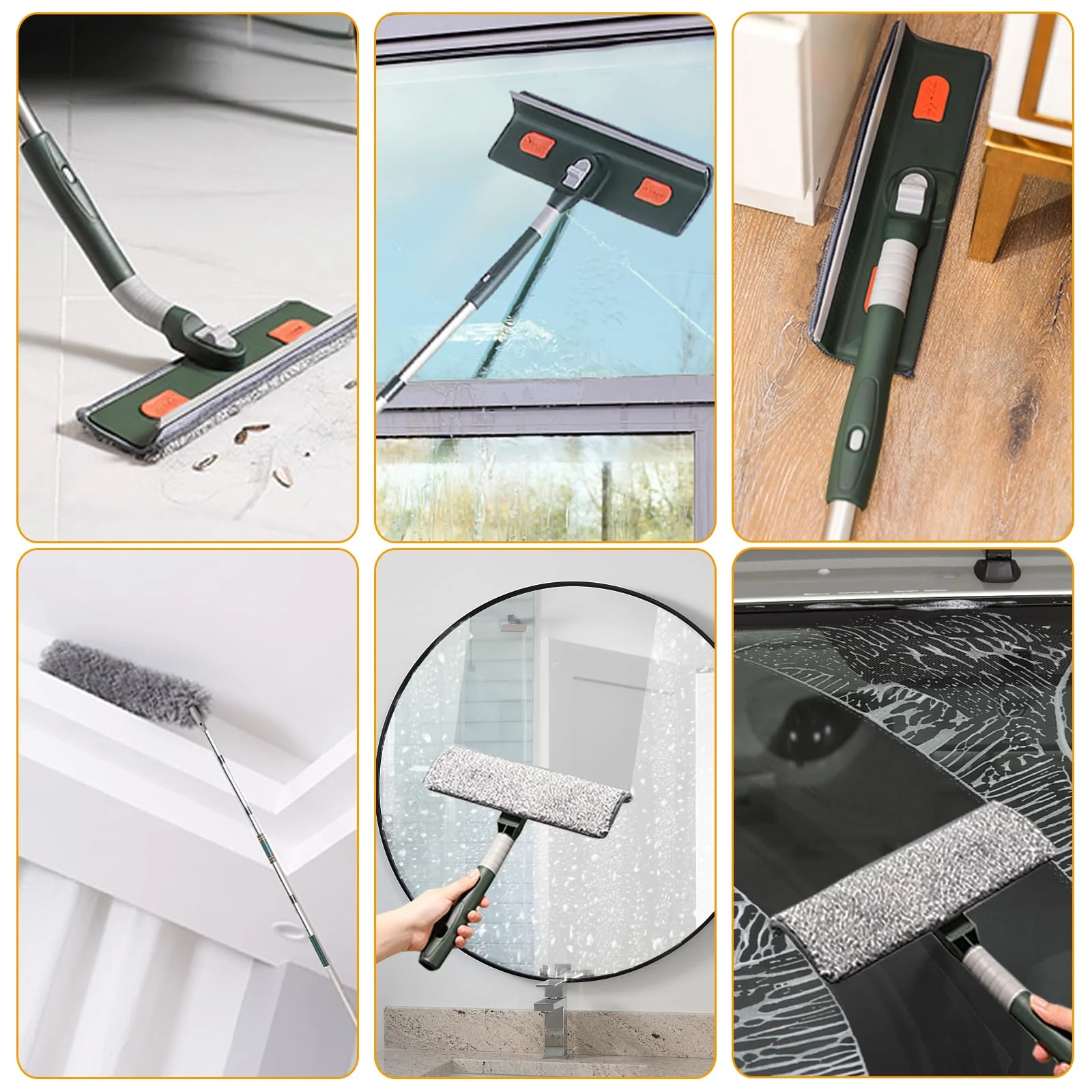 Dubest Fensterwischer mit teleskopstiel,Profi Fensterputzer Set mit 3 Mikrofaserpads und Staubwedel,180 Rotationskopf Fensterabzieher Glasreinigungswerkzeuge für Hohe Fenster im Outdoor und Zuhause - Image 4