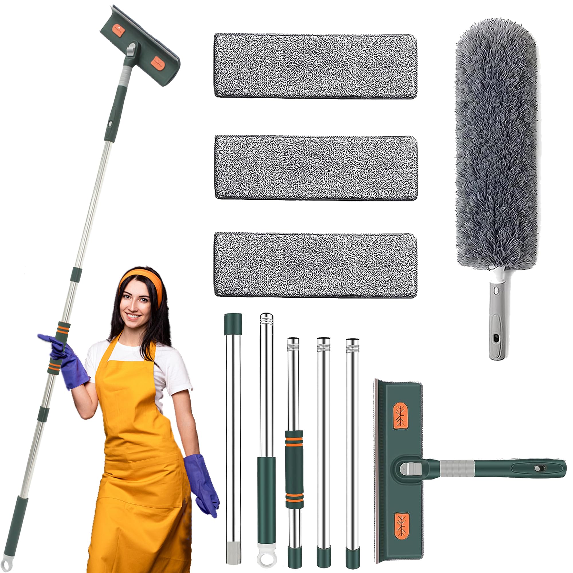 Dubest Fensterwischer mit teleskopstiel,Profi Fensterputzer Set mit 3 Mikrofaserpads und Staubwedel,180 Rotationskopf Fensterabzieher Glasreinigungswerkzeuge für Hohe Fenster im Outdoor und Zuhause - Image 7