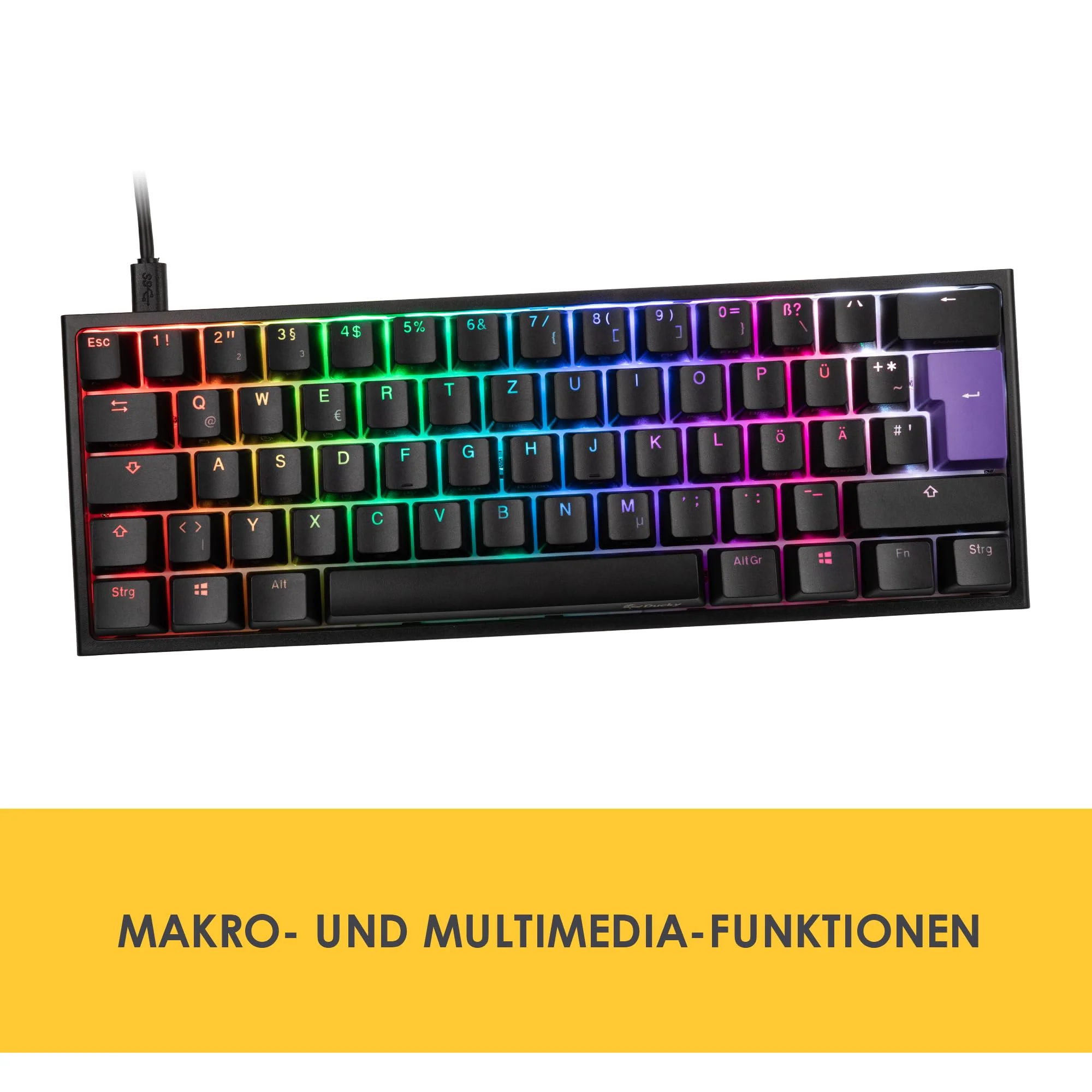 Ducky ONE 2 Mini Gaming Tastatur, RGB-LED Gaming Keyboard, Cherry MX-Brown, Mechanische Tastatur, TLK-Mini-Version 60% Key Layout, Mechanische Tastatur mit USB C Stecker, Abnehmbare Kabel, Schwarz - Image 3