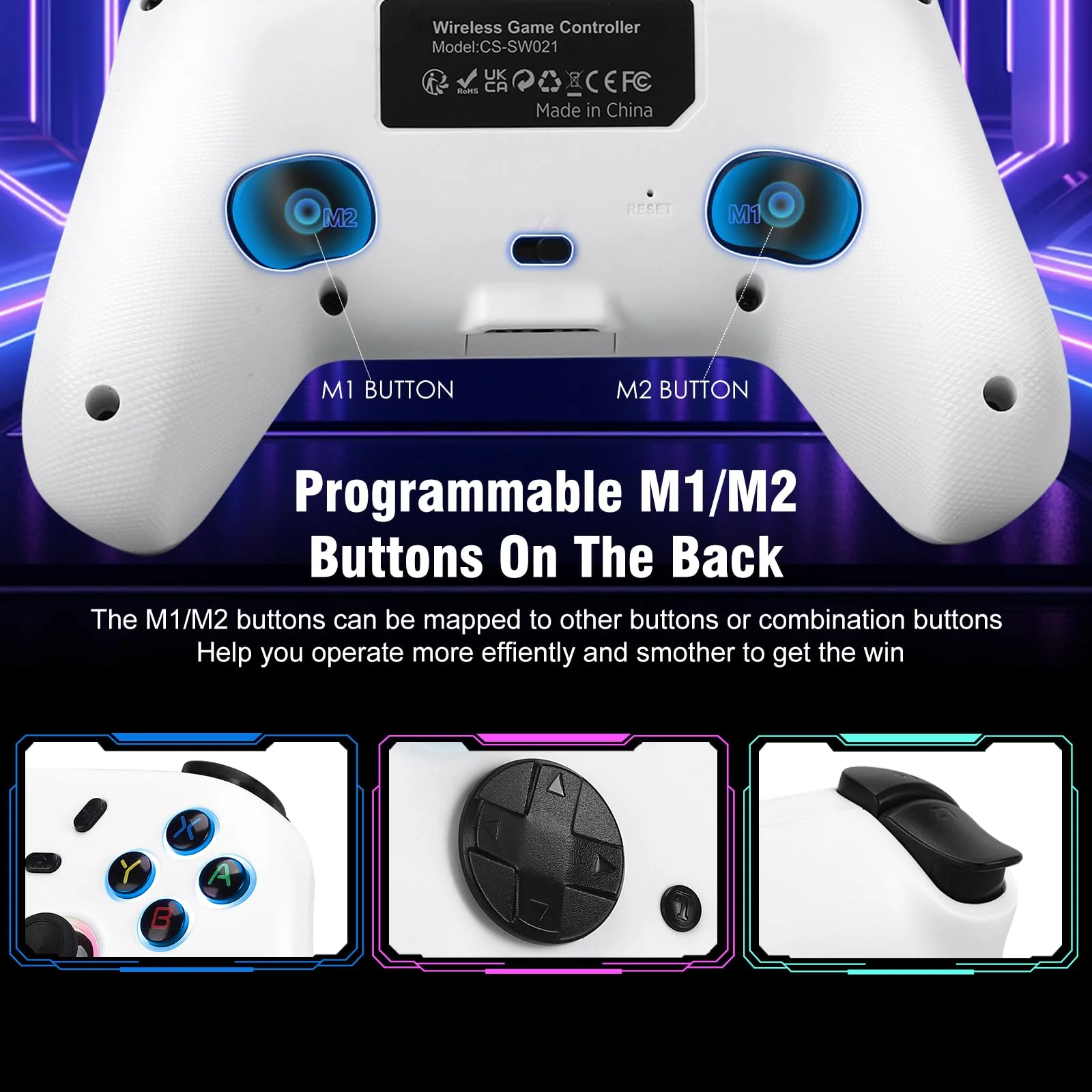 DuLingKer PC Controller mit Ladestation, Wireless Switch Controller für Switch/PC Windows/Steam mit Hall Effekt Trigger/Joystick(Kein Drift), RGB Licht, M1/M2 Taste, Game Controller für PC/Switch - Image 6