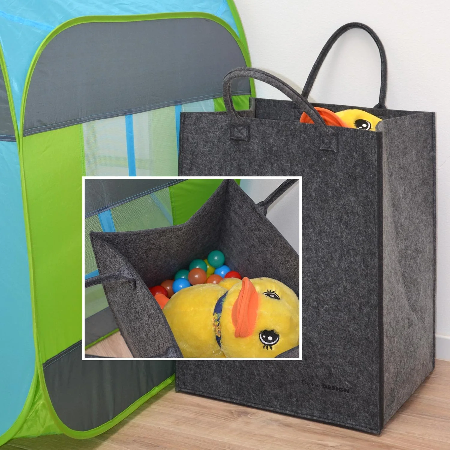 DuneDesign 100l Wäschekorb Filz Groß - Filztasche XXL Wäschekorb 60 cm hoch - Wäschesammler Filz - Holztasche für Kaminholz Groß Deckenkorb Wohnzimmer Flaschensammler Leergut Aufbewahrungskorb Filz - Image 4