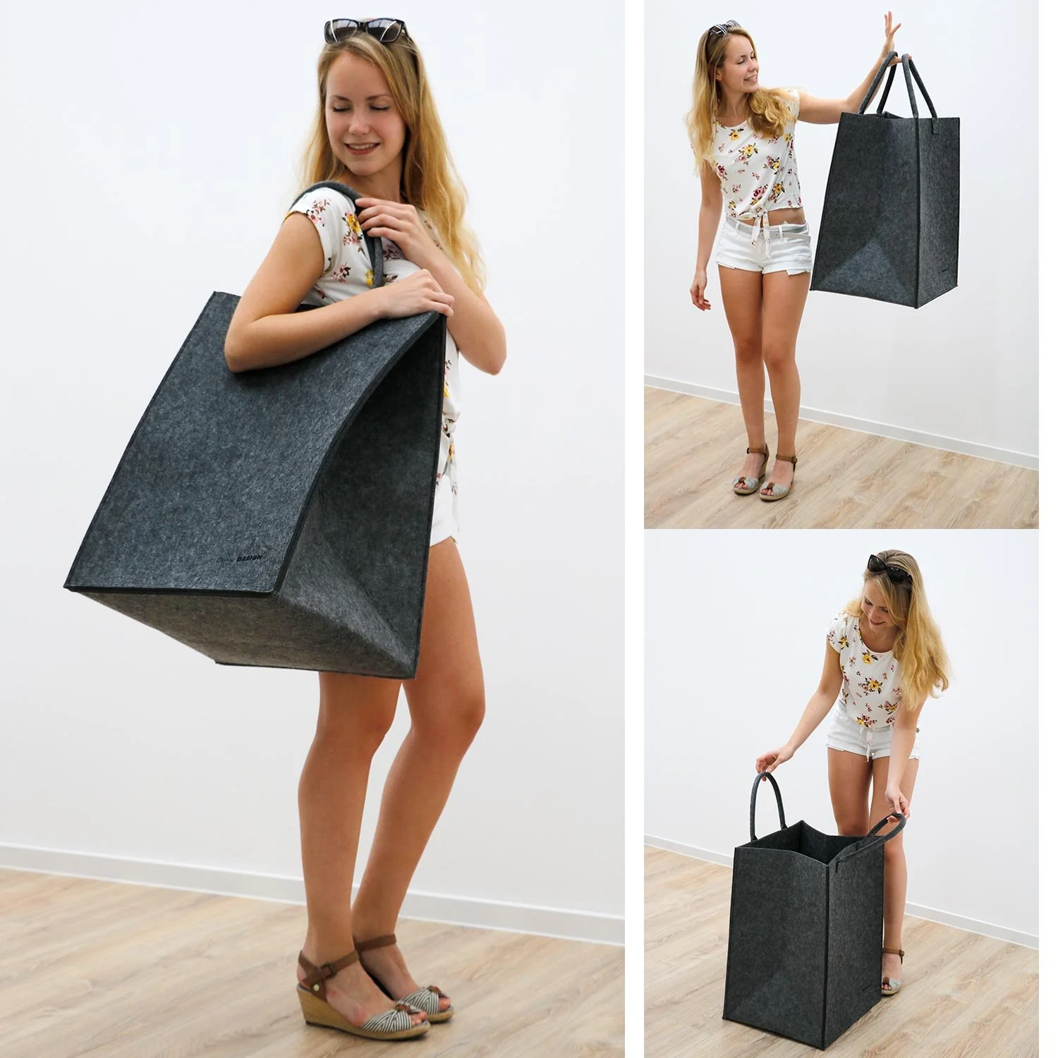 DuneDesign 100l Wäschekorb Filz Groß - Filztasche XXL Wäschekorb 60 cm hoch - Wäschesammler Filz - Holztasche für Kaminholz Groß Deckenkorb Wohnzimmer Flaschensammler Leergut Aufbewahrungskorb Filz - Image 6