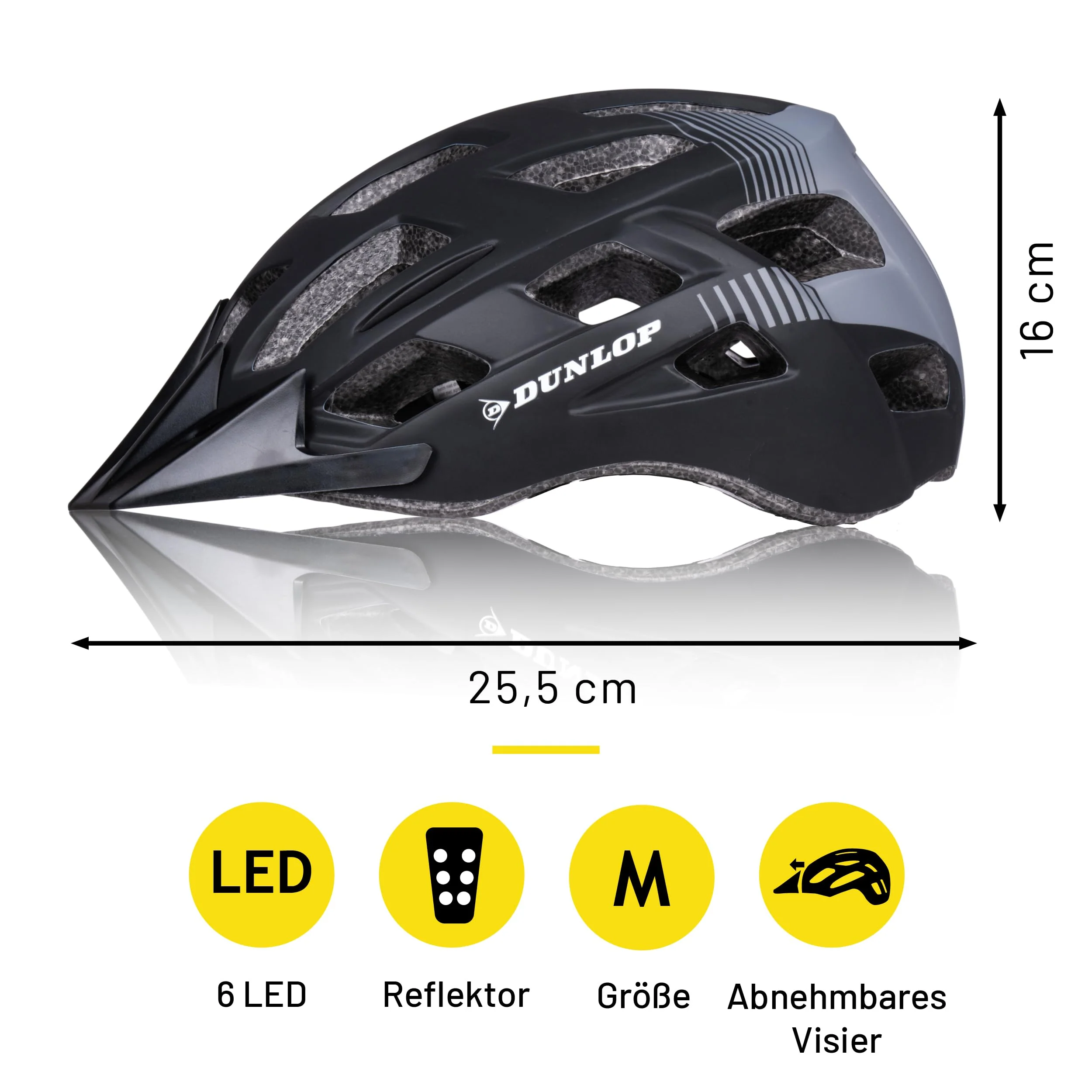 Dunlop Fahrradhelm mit Licht - Fahrradhelm Damen und Herren - Verstellbar von 55 bis 58 cm - Fahrrad Helm Größe M - mit LED-Beleuchtung - 3 Lichtmodi - Schwarz - Image 4