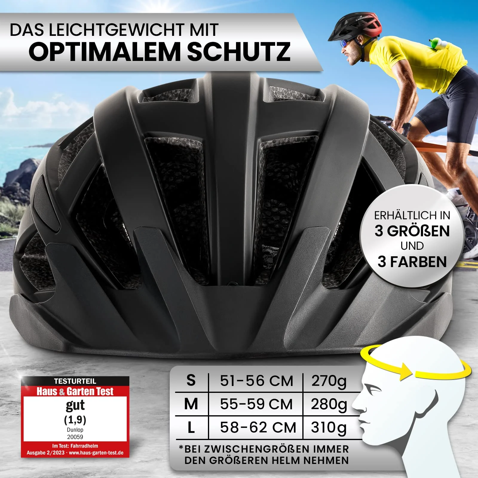 Dunlop Sports Fahrradhelm mit Licht-Sofort gesehen Werden-Ultraleichter Spezial Damen Herren Kinder Fahrrad Helm mit Visier und Rücklicht für hohe Sicherheit-Urban Helm (Schwarz/Rot, M (55-59 cm)) - Image 3