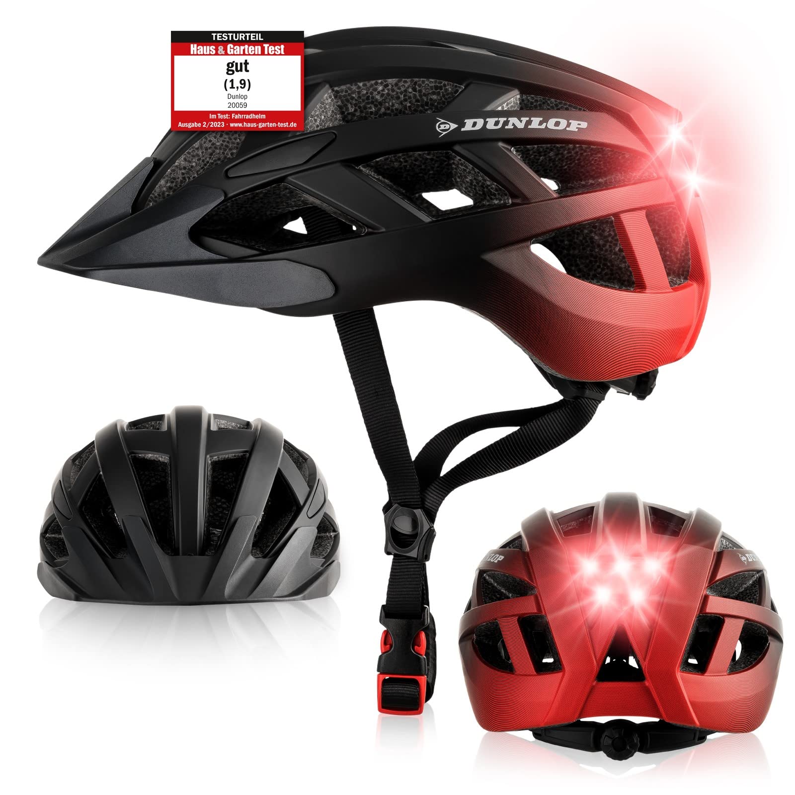 Dunlop Sports Fahrradhelm mit Licht-Sofort gesehen Werden-Ultraleichter Spezial Damen Herren Kinder Fahrrad Helm mit Visier und Rücklicht für hohe Sicherheit-Urban Helm (Schwarz/Rot, M (55-59 cm)) - Image 7