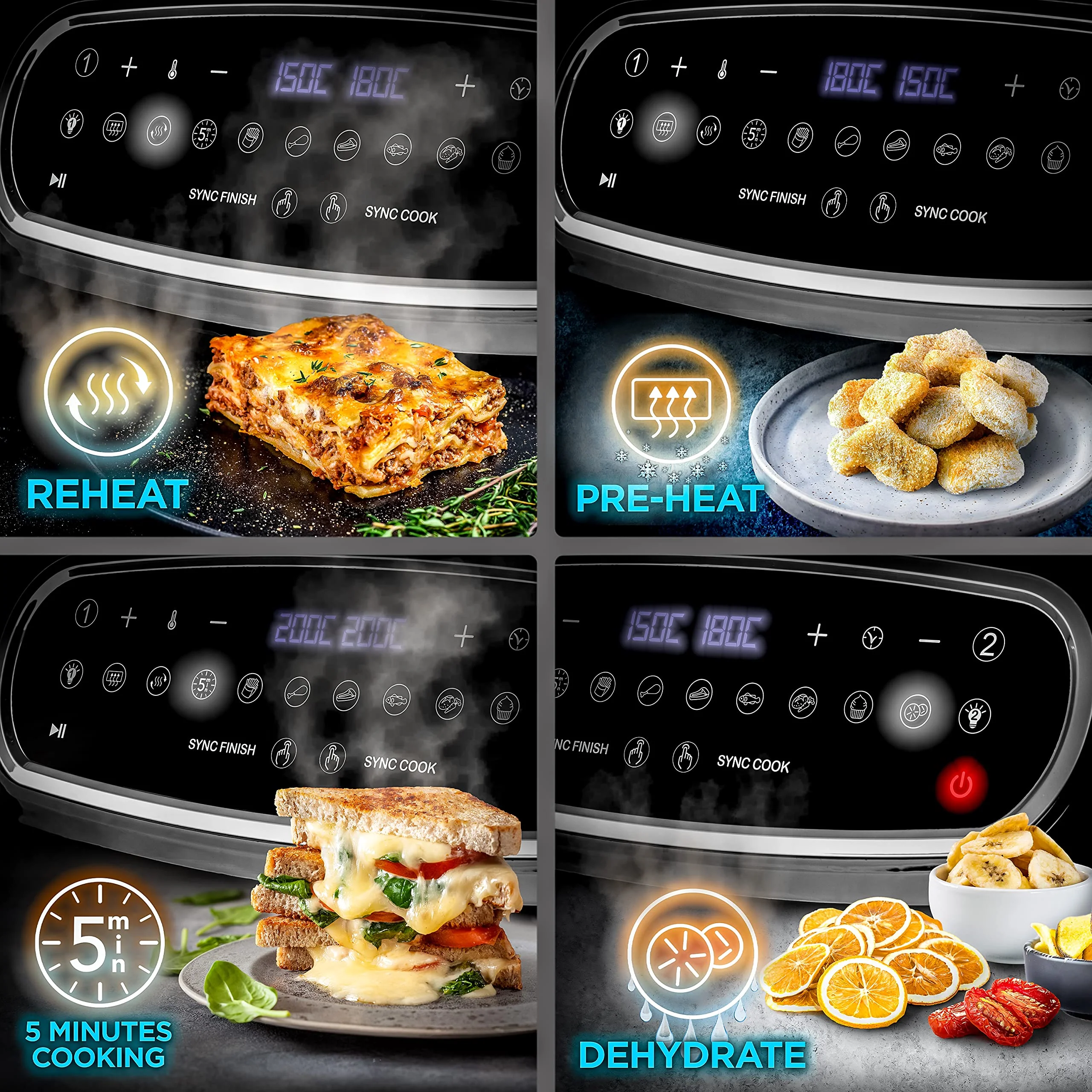 Duronic AF34 BK Heißluftfriteuse, XXL Heißluftfritteuse mit 2 Kammern für Pommes, Friteuse HLF 10L Volumen Airfryer, Air Fryer für Rezepte ohne Öl - Image 4