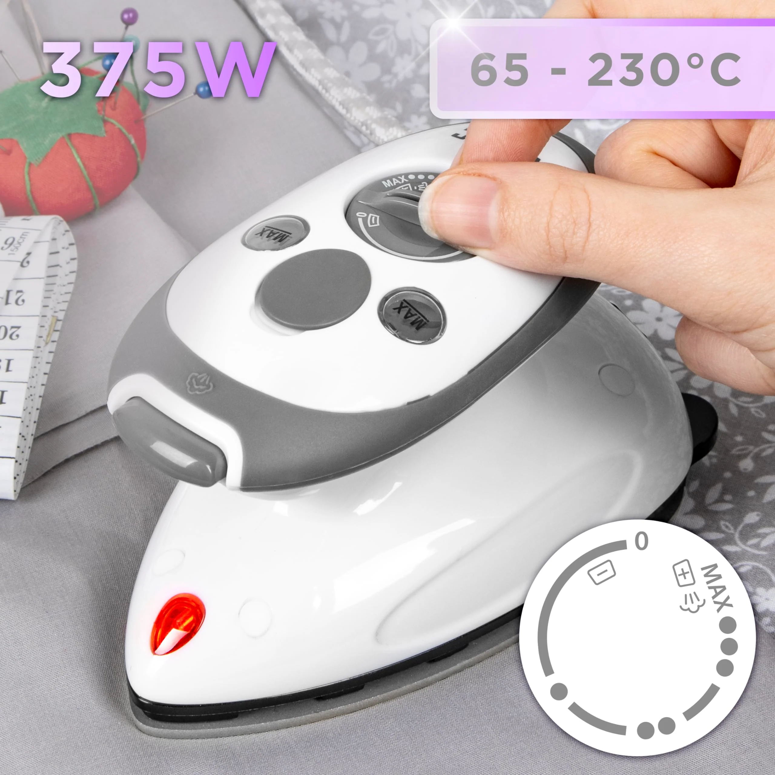 Duronic SI2 WE Mini Reisebügeleisen, 375W Mini Bügeleisen, Dampfbügeleisen 50ml Wassertank, kleines Reisebügeleisen dampf, Handbügeleisen Keramikfläche, für Kleidung nähen, travel iron weiß - Image 5