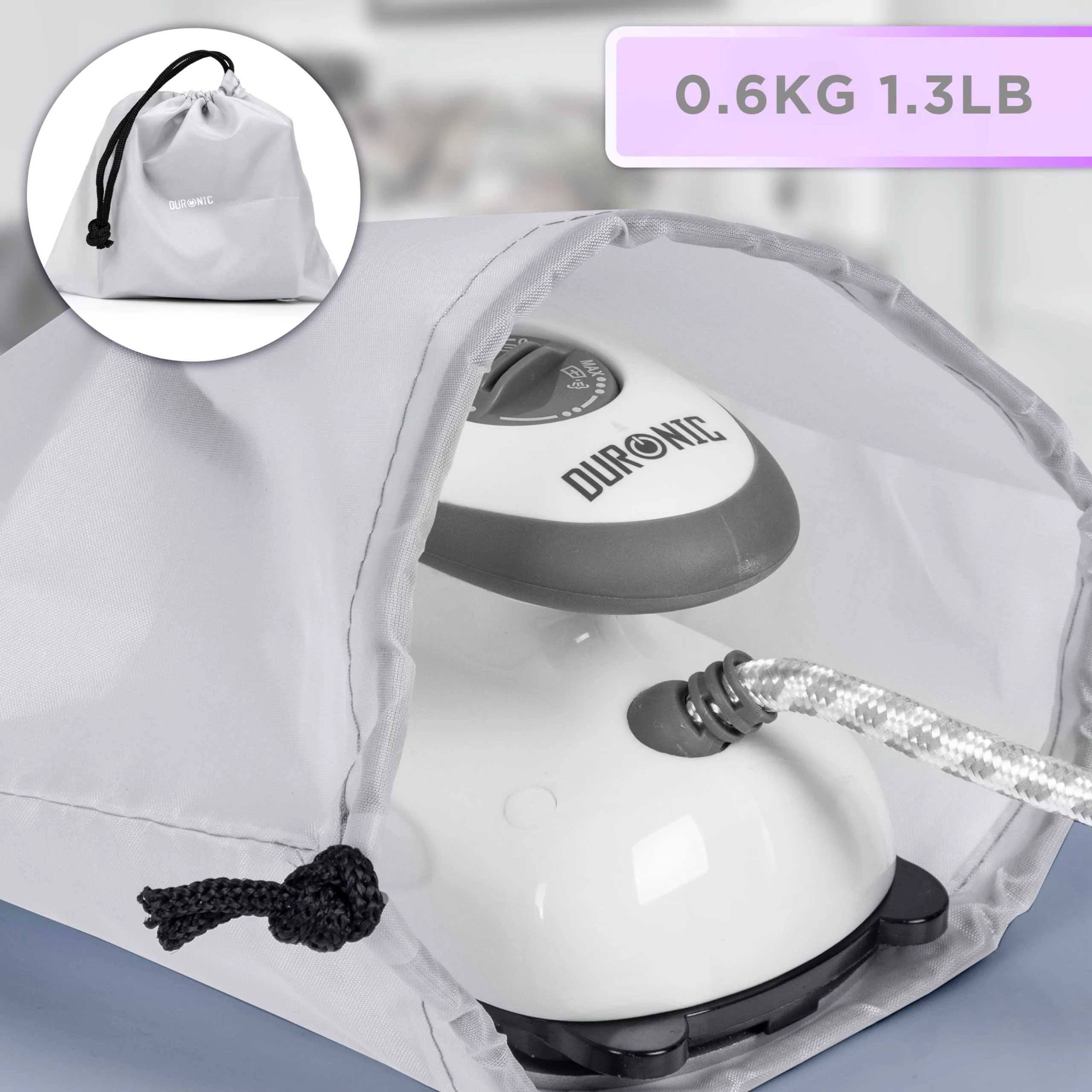 Duronic SI2 WE Mini Reisebügeleisen, 375W Mini Bügeleisen, Dampfbügeleisen 50ml Wassertank, kleines Reisebügeleisen dampf, Handbügeleisen Keramikfläche, für Kleidung nähen, travel iron weiß - Image 6