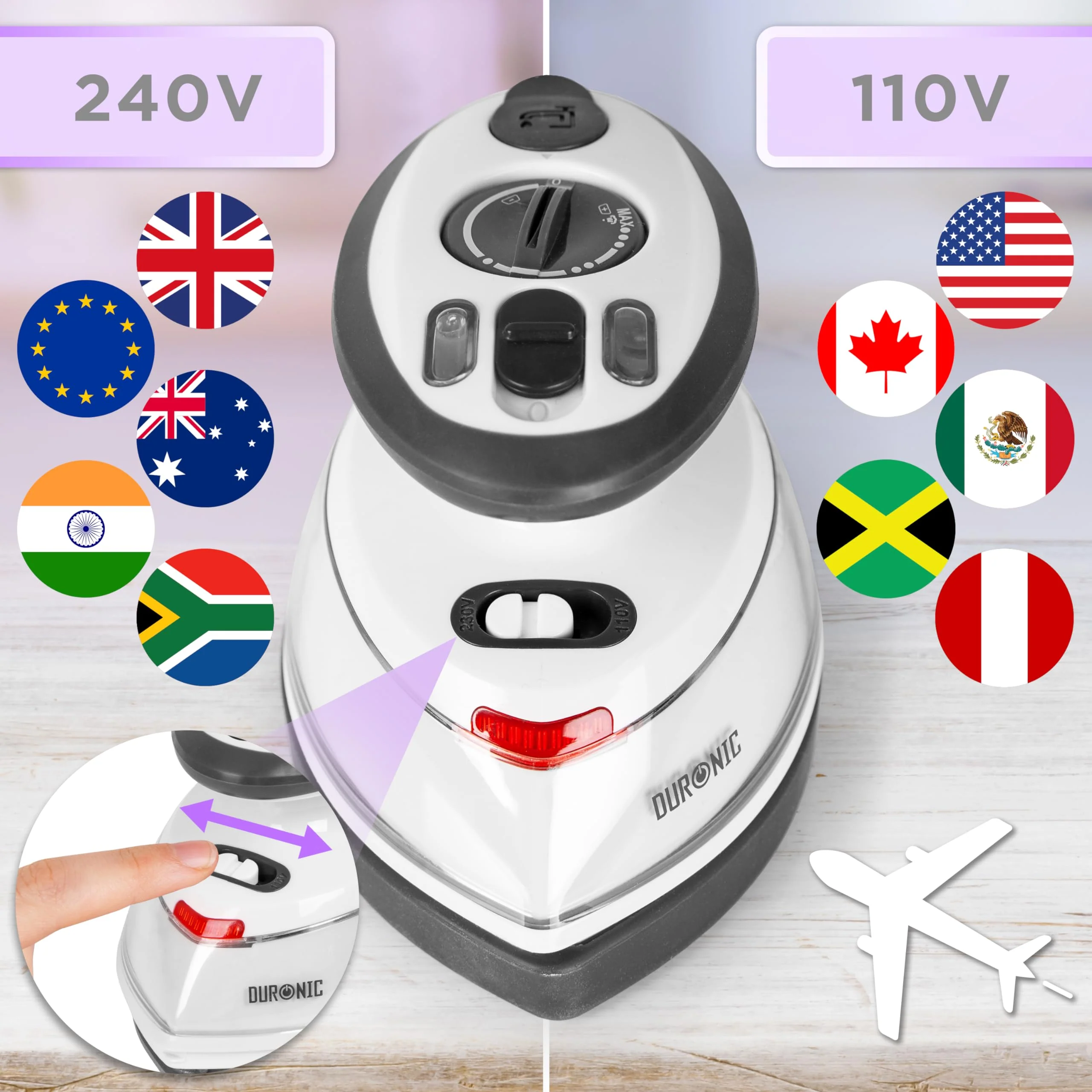 Duronic SI3 WE Mini Reisebügeleisen, 400W Mini Bügeleisen, Dampfbügeleisen 35ml Wassertank, kleines Reisebügeleisen dampf, Handbügeleisen Keramikfläche, für Kleidung nähen, 2 Betriebsspannungen - Image 3