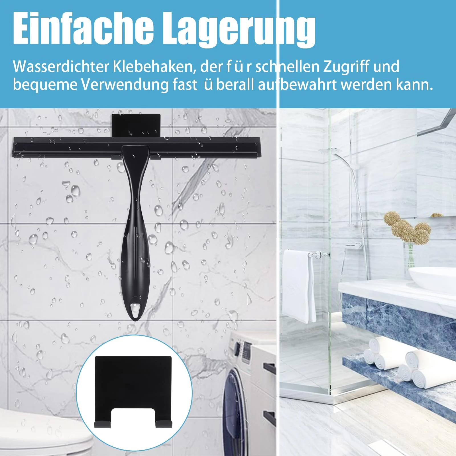 Duschabzieher Schwarz, 10 Zoll Abzieher Dusche Edelstahl Fensterabzieher für Glastür Dusche mit Halterung, Fensterwischer für Badezimmer Fenster Spiegel Autoglas - Image 3