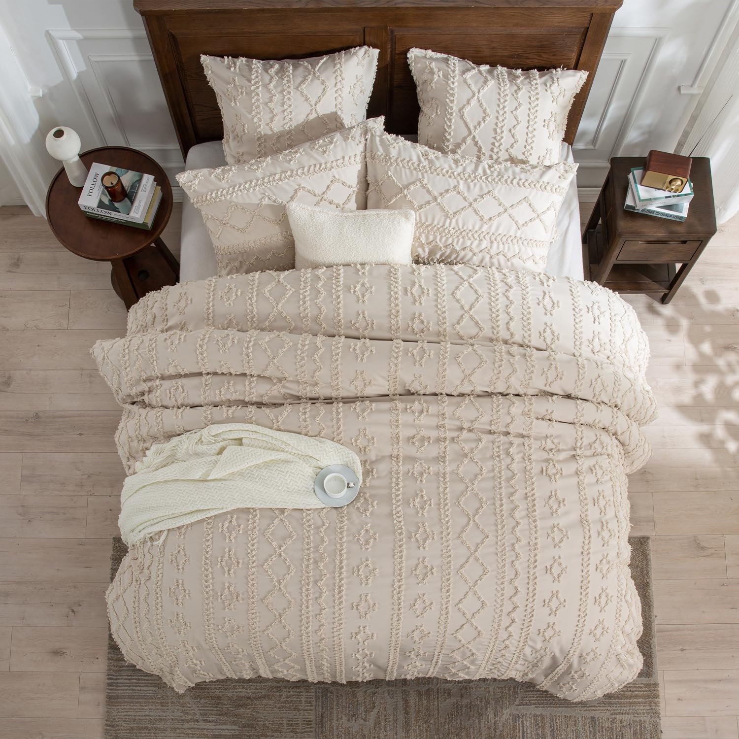 DXHOME Getuftet Bettwäsche 155x220cm Beige Stickerei Vintage Boho Bettwäsche Aesthetic Geometrische Bettbezug mit Reißverschluss und 2 Kissenbezüge 80 x 80cm - Image 4
