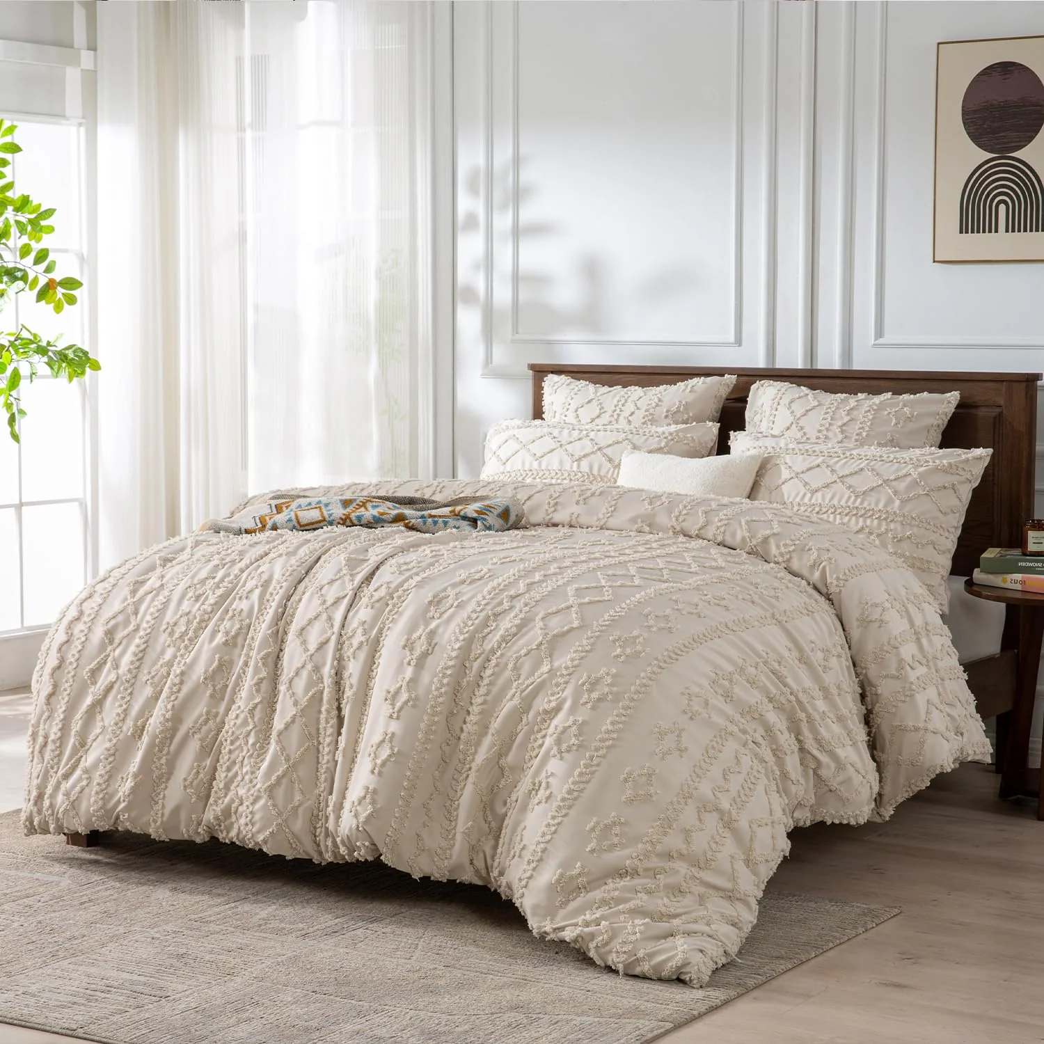DXHOME Getuftet Bettwäsche 155x220cm Beige Stickerei Vintage Boho Bettwäsche Aesthetic Geometrische Bettbezug mit Reißverschluss und 2 Kissenbezüge 80 x 80cm - Image 7