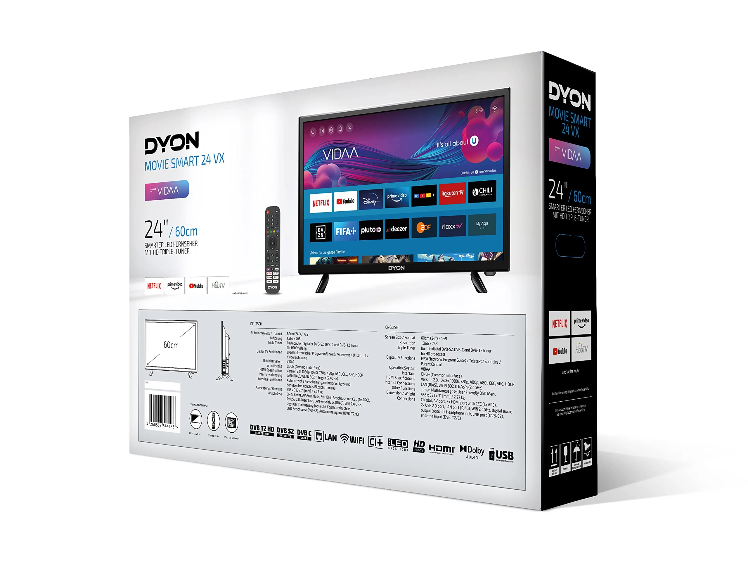 DYON Movie Smart 24 VX 60 cm (24 Zoll) Fernseher (HD Smart TV, HD Triple Tuner (DVB-C/-S2/-T2), App Store, Prime Video, Netflix, YouTube, DAZN, Disney+) [Mod. 2023]… - Image 5