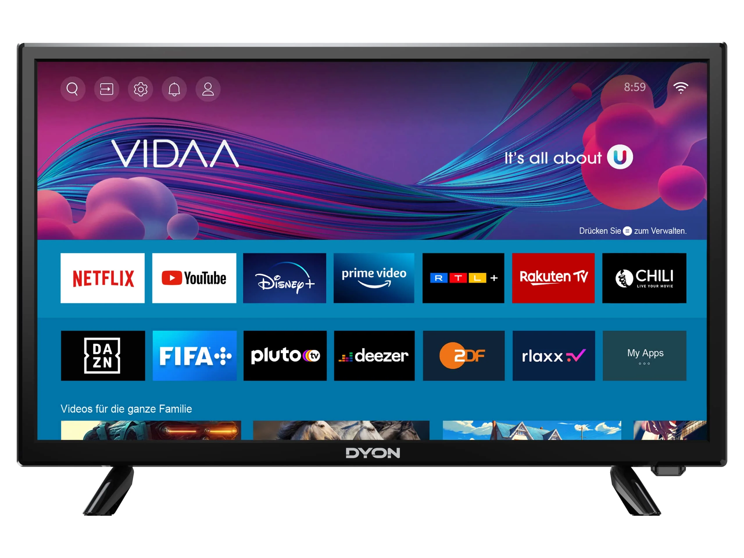 DYON Movie Smart 24 VX 60 cm (24 Zoll) Fernseher (HD Smart TV, HD Triple Tuner (DVB-C/-S2/-T2), App Store, Prime Video, Netflix, YouTube, DAZN, Disney+) [Mod. 2023]… - Image 9