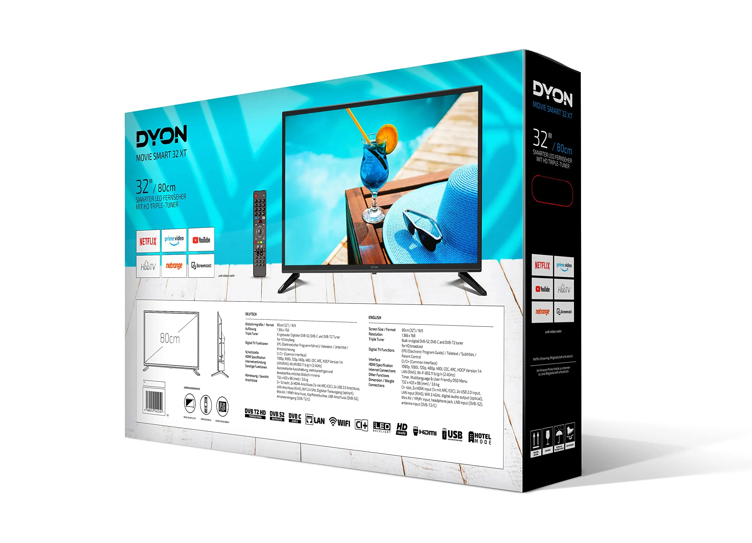 DYON Movie Smart 32 XT 80 cm (32 Zoll) Fernseher (HD Smart TV, HD Triple Tuner (DVB-C/-S2/-T2), Prime Video, Netflix & HbbTV) - Image 5