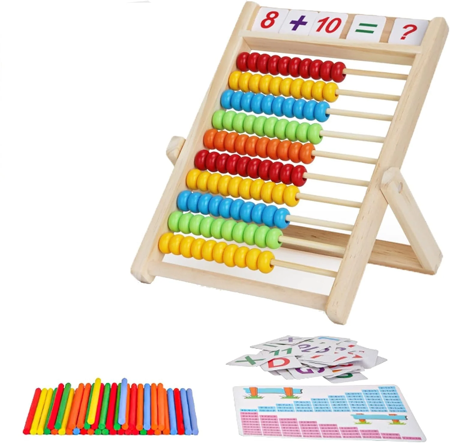 DYOUen Grundschule Rechenschieber 28 X 21CM Abakus für Kinder mit Zählstäben/Zahlenalphabetkarten Rechenrahmen Lernspielzeug, Pädagogisches Spielzeug Geschenk