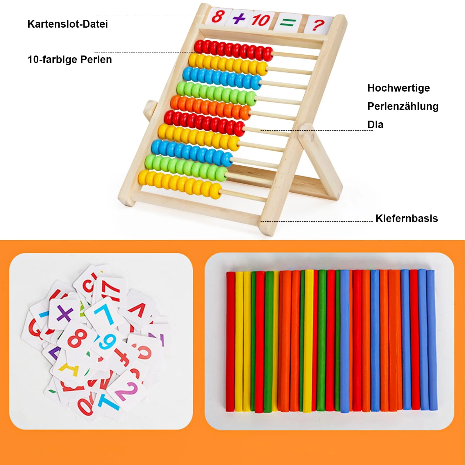 DYOUen Grundschule Rechenschieber 28 X 21CM Abakus für Kinder mit Zählstäben/Zahlenalphabetkarten Rechenrahmen Lernspielzeug, Pädagogisches Spielzeug Geschenk - Image 4