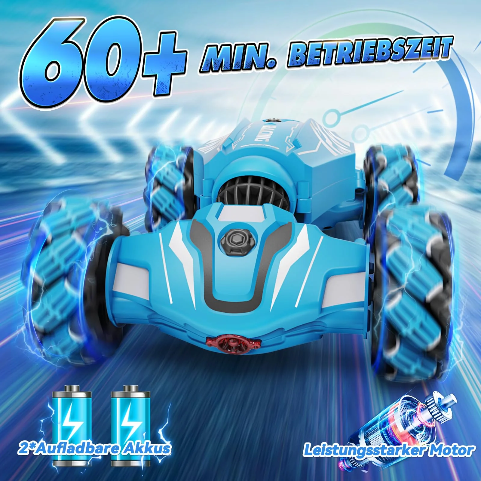 Dysaim Ferngesteuertes Auto ab 6 7 8 9 10 12 Jahre, 4WD RC Auto mit Handsteuerung, 2.4Ghz 360°Drehung Drift Stunt Car mit Licht Musik Spray, Weihnachten Geschenke Spielzeug für Jungen Mädchen, Blau - Image 3