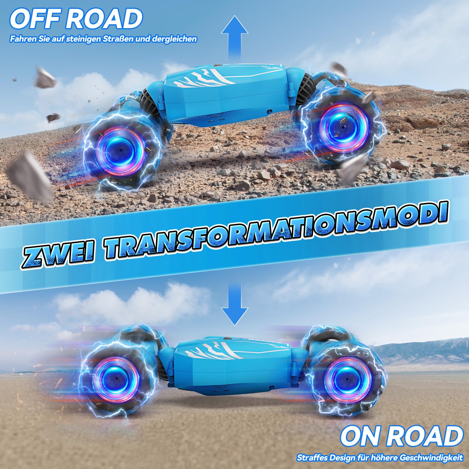 Dysaim Ferngesteuertes Auto ab 6 7 8 9 10 12 Jahre, 4WD RC Auto mit Handsteuerung, 2.4Ghz 360°Drehung Drift Stunt Car mit Licht Musik Spray, Weihnachten Geschenke Spielzeug für Jungen Mädchen, Blau - Image 5