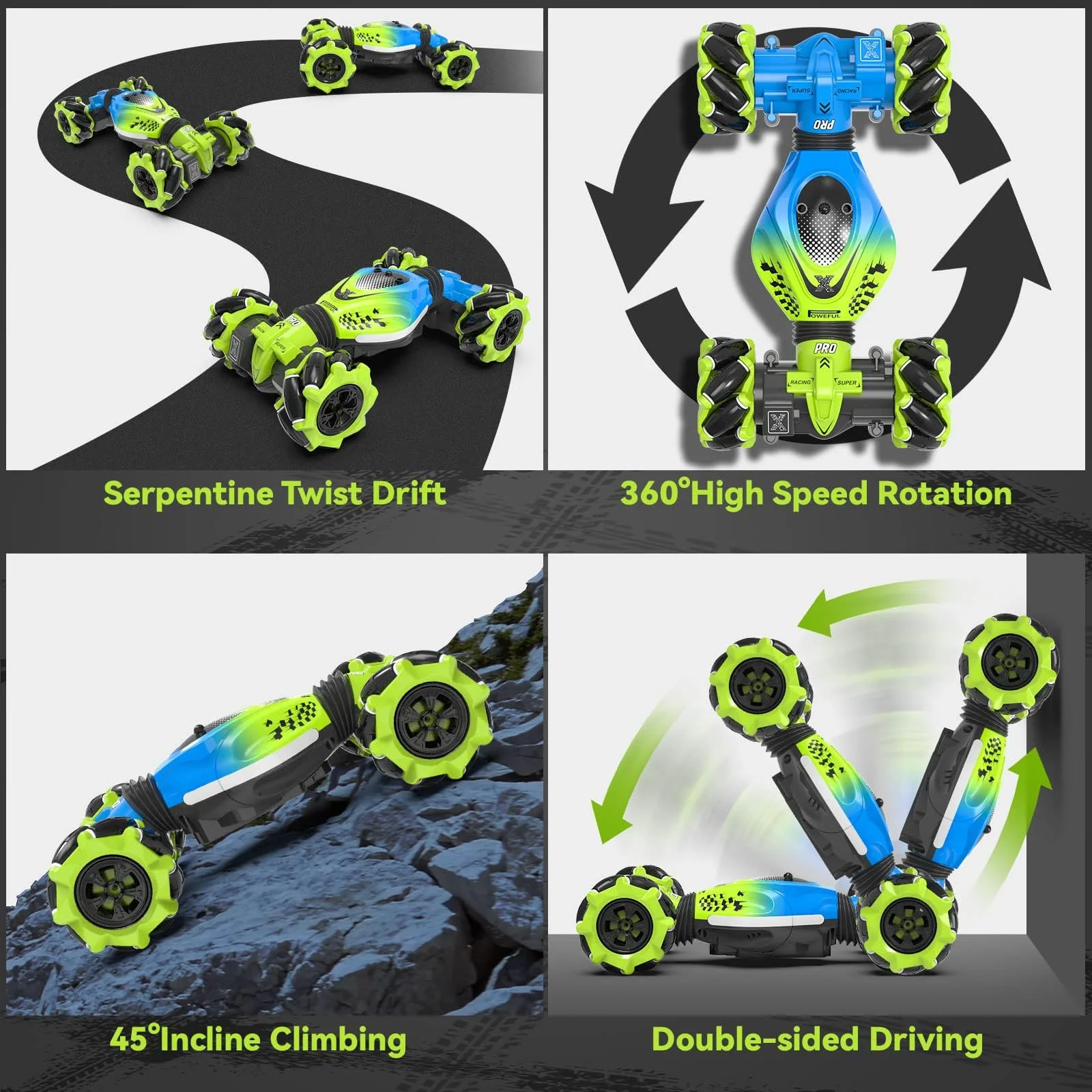 Dysaim Ferngesteuertes Auto RC Stunt Car Ferngesteuerte Auto mit Handsteuerung 2,4 GHz 4WD 360° Drehung Crawler Offroad 2 Akku Weihnachten Geschenk Spielzeug für Junge Mädchen ab 6 7 8 9 10 12 Jahre - Image 7