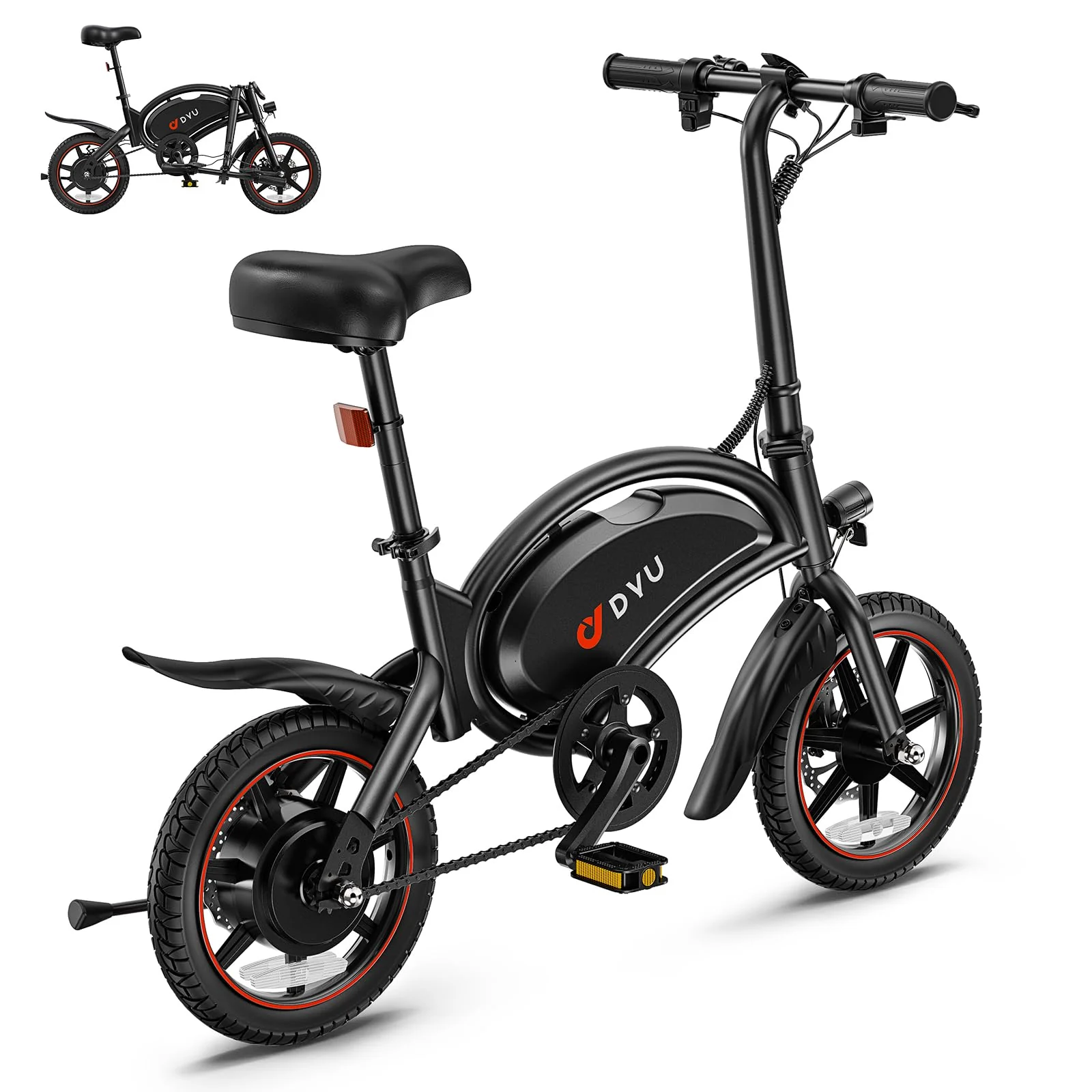 DYU D3S E-Bike Klapprad 14 Zoll - Elektrofahrrad, 25 km/h Höchstgeschwindigkeit, 40 km Reichweite, Scheibenbremsen, faltbar, für Jugendliche und Erwachsene - Image 2