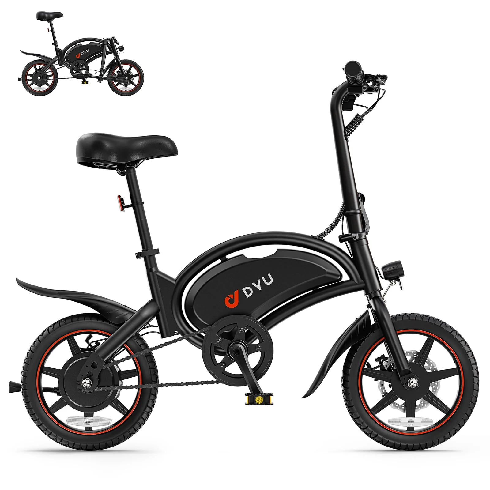 DYU D3S E-Bike Klapprad 14 Zoll - Elektrofahrrad, 25 km/h Höchstgeschwindigkeit, 40 km Reichweite, Scheibenbremsen, faltbar, für Jugendliche und Erwachsene - Image 3