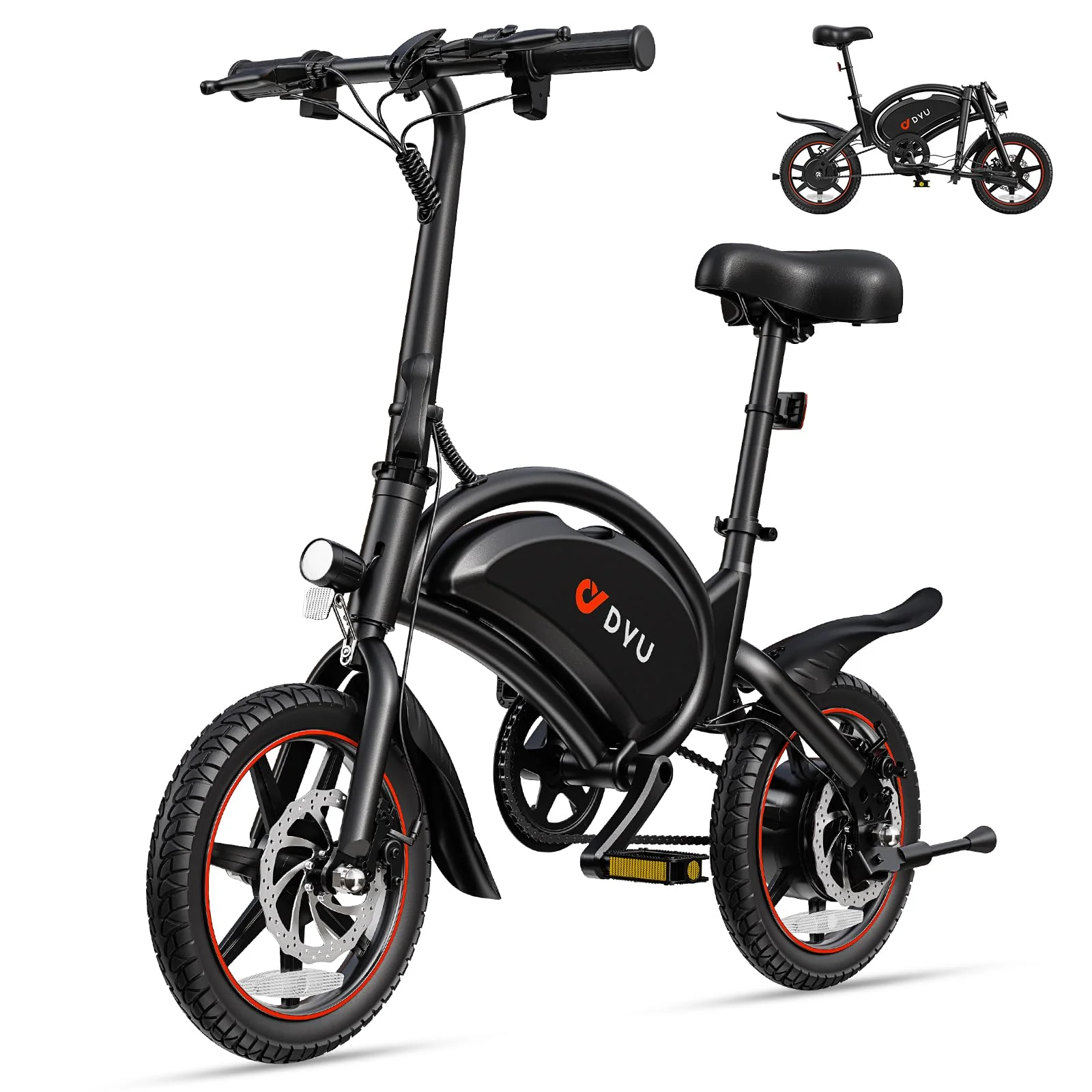 DYU D3S E-Bike Klapprad 14 Zoll - Elektrofahrrad, 25 km/h Höchstgeschwindigkeit, 40 km Reichweite, Scheibenbremsen, faltbar, für Jugendliche und Erwachsene - Image 4