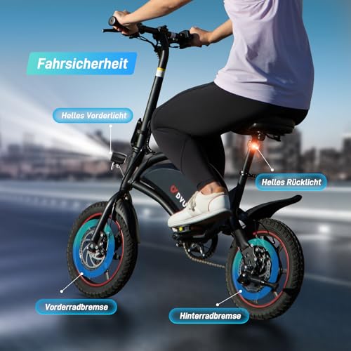 DYU D3S E-Bike Klapprad 14 Zoll - Elektrofahrrad, 25 km/h Höchstgeschwindigkeit, 40 km Reichweite, Scheibenbremsen, faltbar, für Jugendliche und Erwachsene - Image 7
