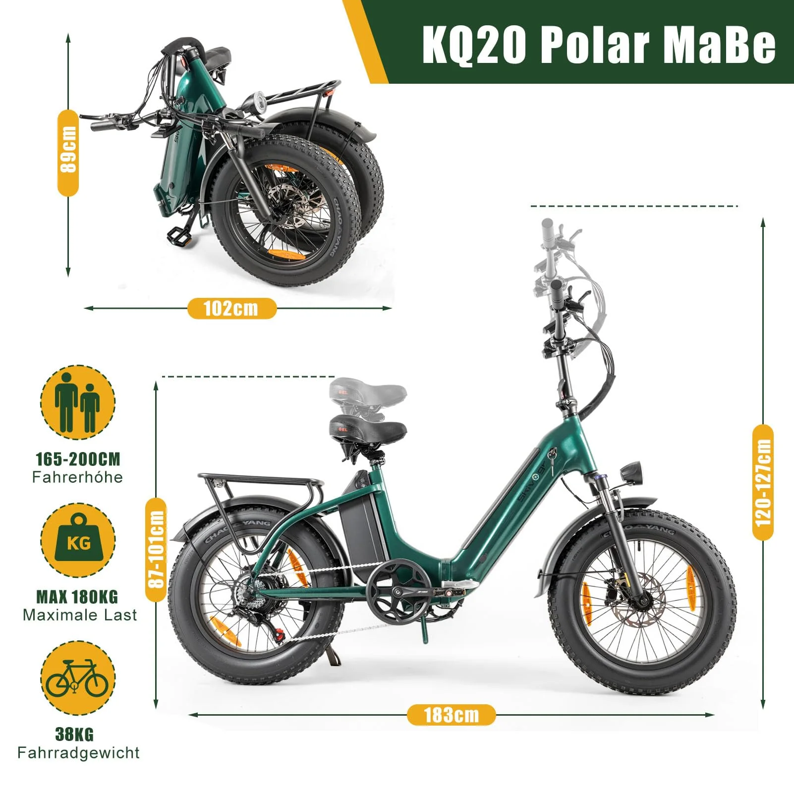 E Bike Klapprad 20 Zoll Elektrofahrräder，E-Faltrad Damen und Herren, 48V 18A*2 Doppelbatterien|250W Heckmotor & 25km/h, Hydraulische Bremse, Tiefeinsteiger E-City Bike/Falt-Pedelec für Erwachsene - Image 3