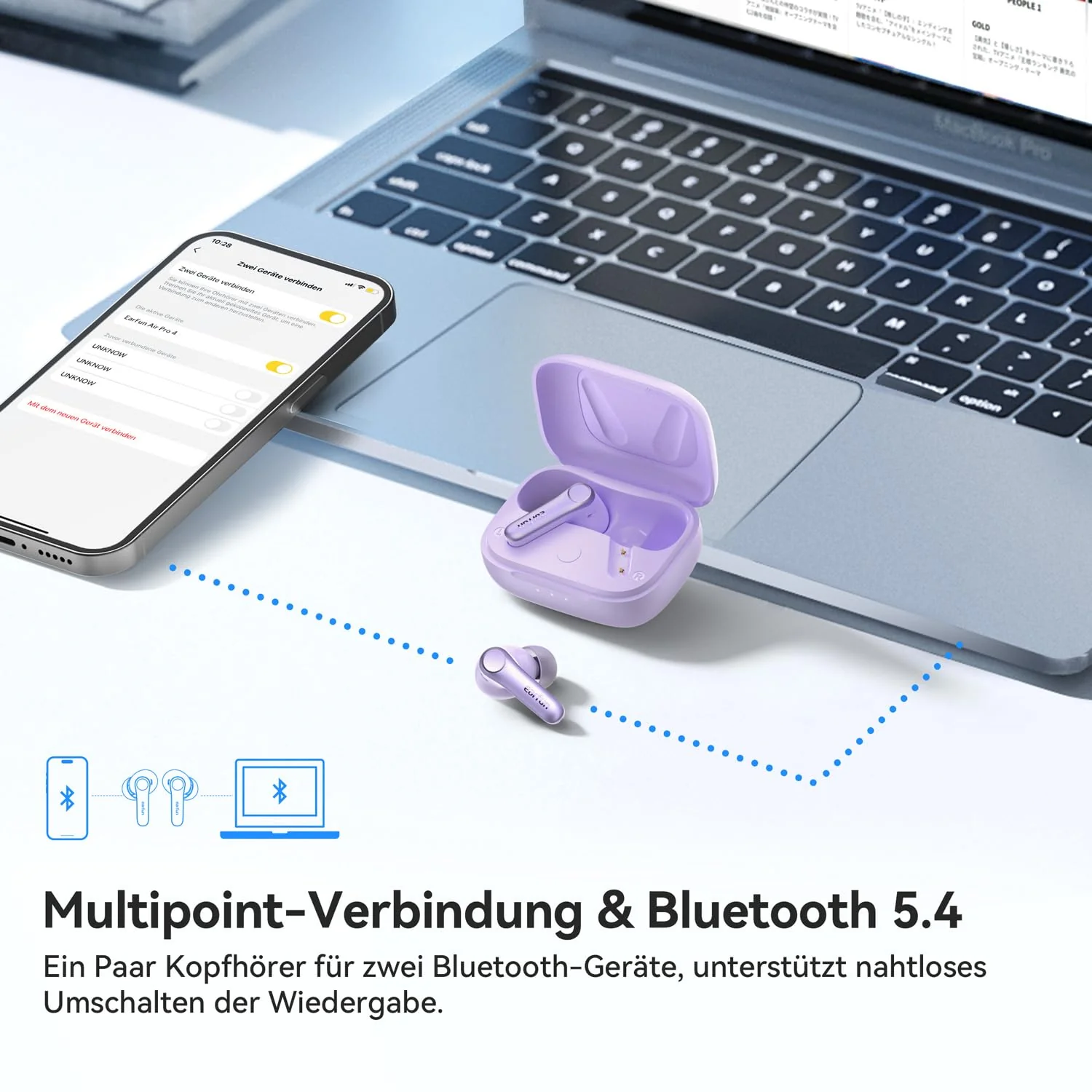 EarFun Air Pro 4 Bluetooth Kopfhörer mit Adaptive Hybride Geräuschunterdrückung, aptX Lossless, Hi-Res Audio, LDAC, 6 Mikrofone cVc 8.0 KI Anrufe, 52H Akku, Multipoint, Bluetooth 5.4, In Ear Detection - Image 3