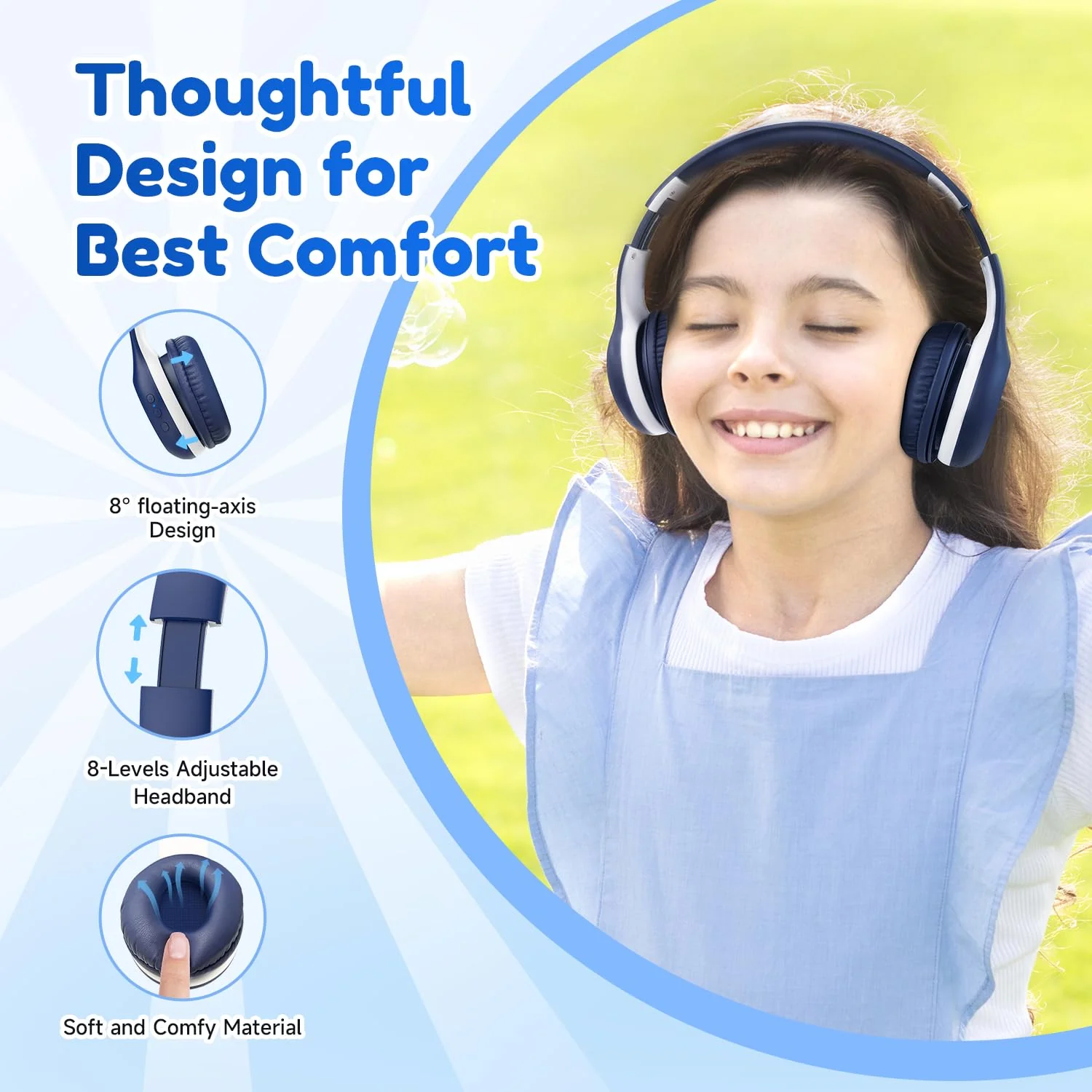 EarFun Bluetooth Kopfhörer Kinder [2er-Pack], 85/94dB Lautstärkeregelung, HiFi Sound, HD-Mikrofon, 40 Std Akku, Faltbare, Einstellbar, Kopfhörer Kabellos für Schule/Reise/PC, mit Sharing Splitter - Image 4