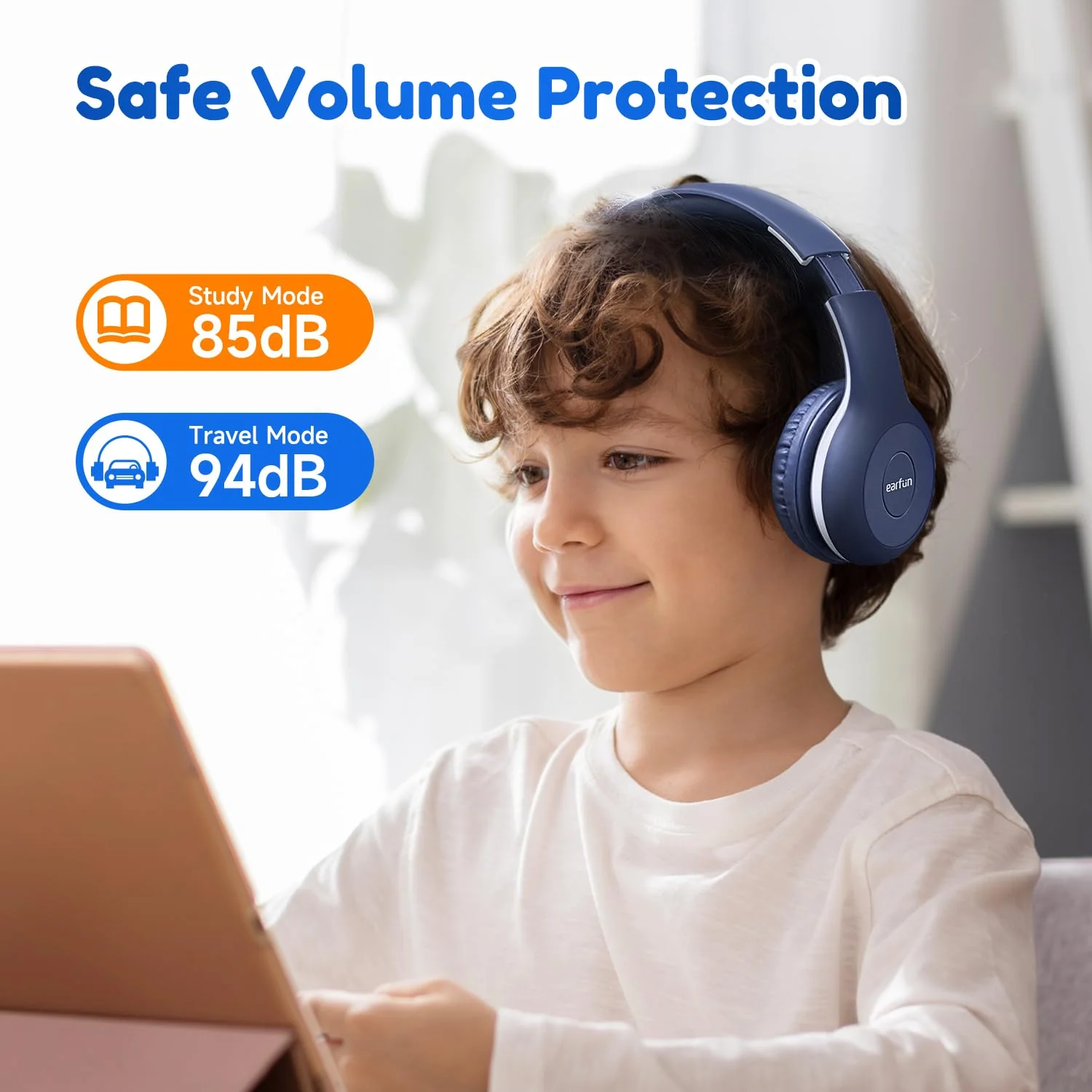 EarFun Bluetooth Kopfhörer Kinder [2er-Pack], 85/94dB Lautstärkeregelung, HiFi Sound, HD-Mikrofon, 40 Std Akku, Faltbare, Einstellbar, Kopfhörer Kabellos für Schule/Reise/PC, mit Sharing Splitter - Image 5