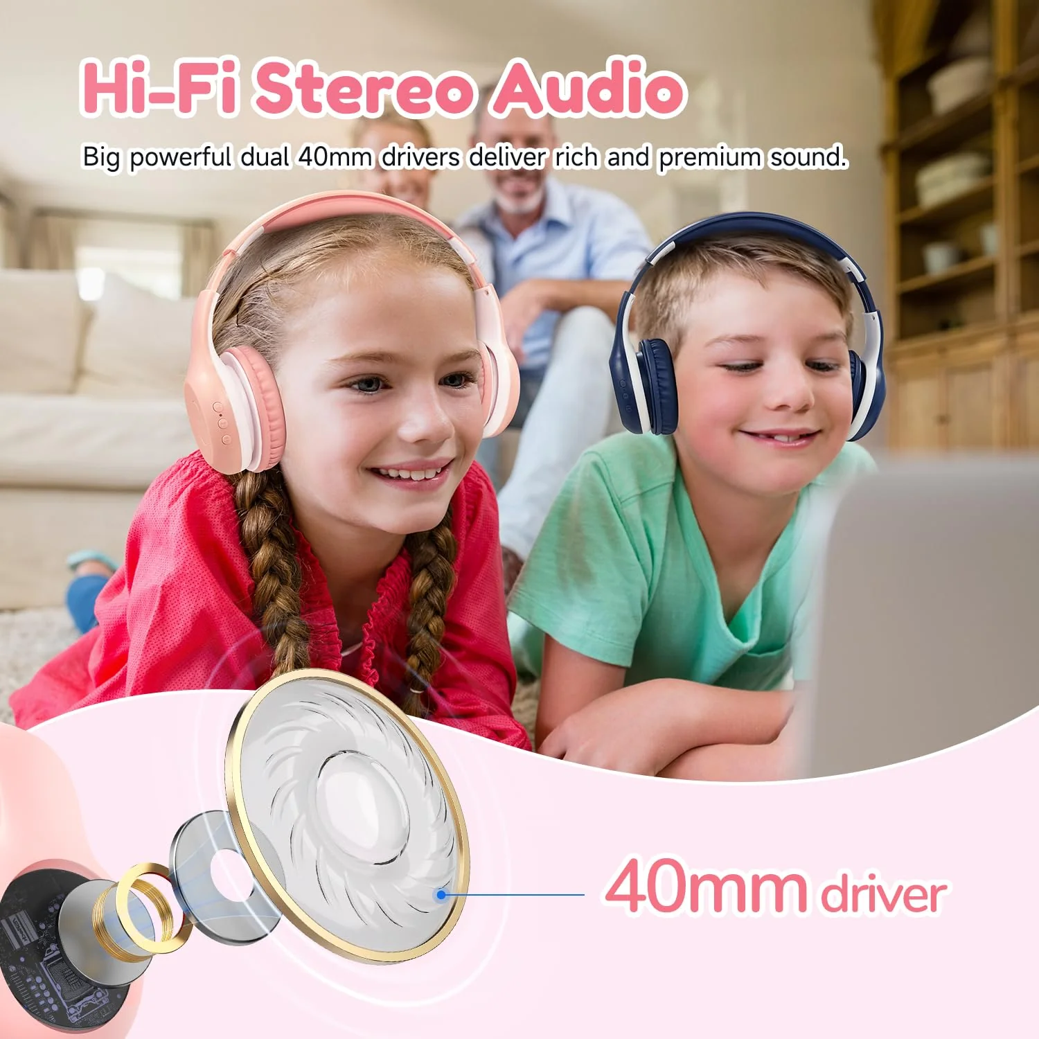 EarFun Bluetooth Kopfhörer Kinder [2er-Pack], 85/94dB Lautstärkeregelung, HiFi Sound, HD-Mikrofon, 40 Std Akku, Faltbare, Einstellbar, Kopfhörer Kabellos für Schule/Reise/PC, mit Sharing Splitter - Image 7