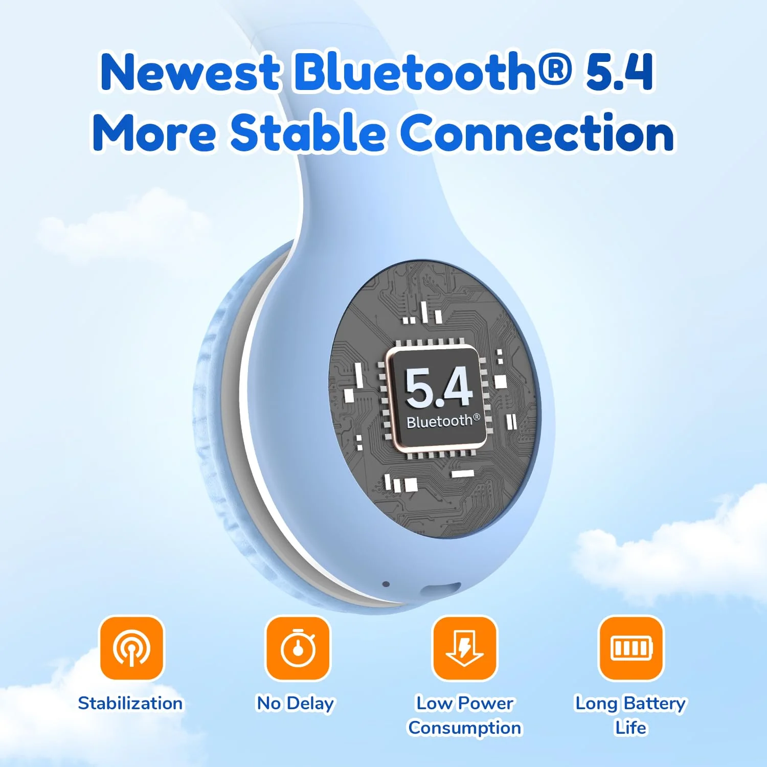EarFun Bluetooth Kopfhörer Kinder, 74/85/94dB Lautstärkeregelung, HiFi Sound, HD-Mikrofon, 45 Std Akku, Faltbare, Einstellbar, Kopfhörer Kabellos Bluetooth Kinder für Schule/Reise/PC, Himmelblau - Image 4