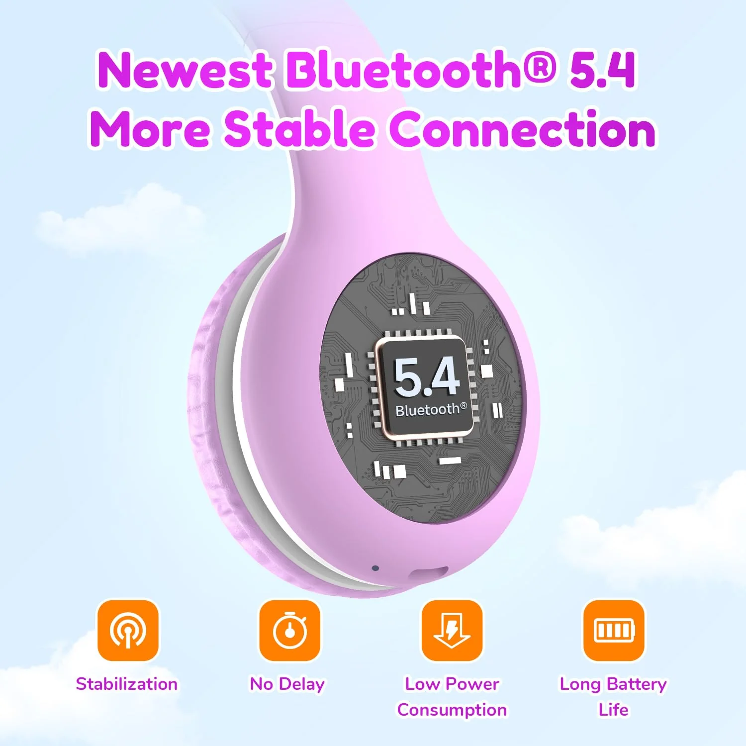 EarFun Bluetooth Kopfhörer Kinder, 74/85/94dB Lautstärkeregelung, HiFi Sound, HD-Mikrofon, 45 Std Akku, Faltbare, Einstellbar, Kopfhörer Kabellos Bluetooth Kinder für Schule/Reise/PC, Lila - Image 4